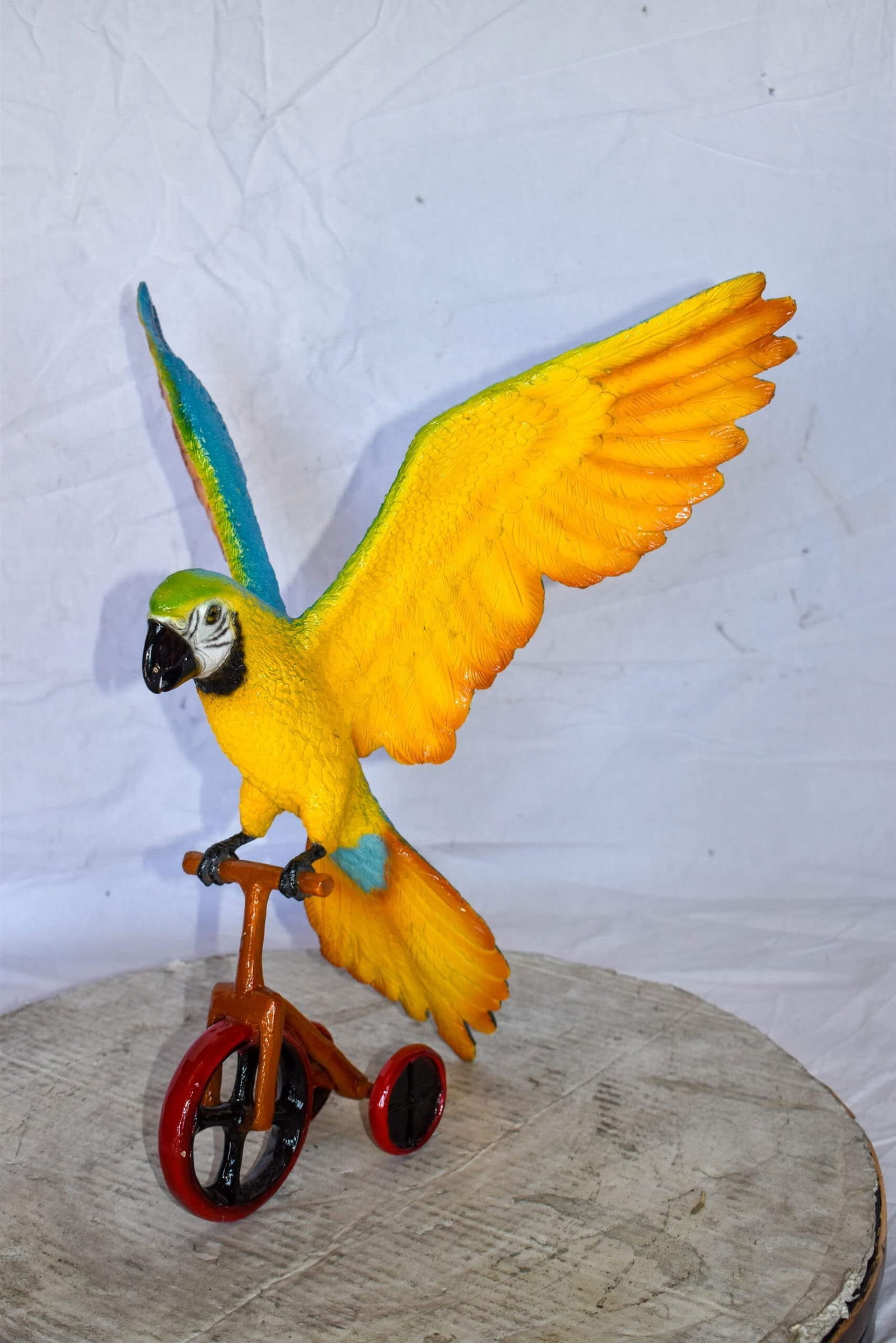 Colorful Parrot Riding a Tricycle Bronze Statue Size: 17" x 11" x 19"H - 9