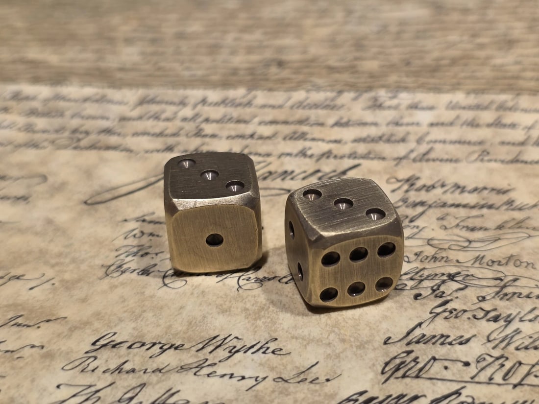 (2) 5/8" Solid Heavy Brass Metal Dice - 4