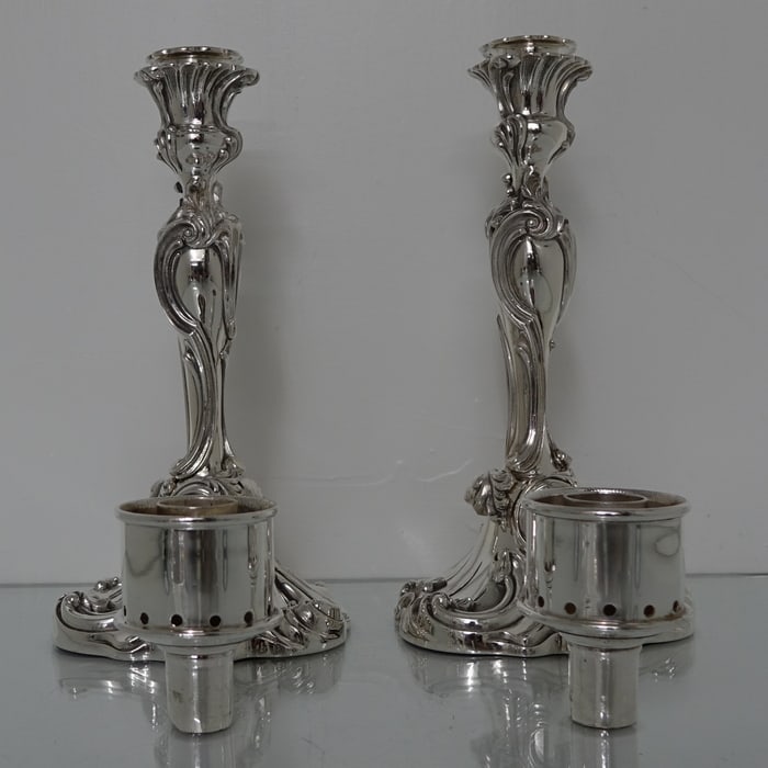 19th Century Antique Victorian Set of Four Silver-Plated Storm Candlesticks Elkington & Co - 3