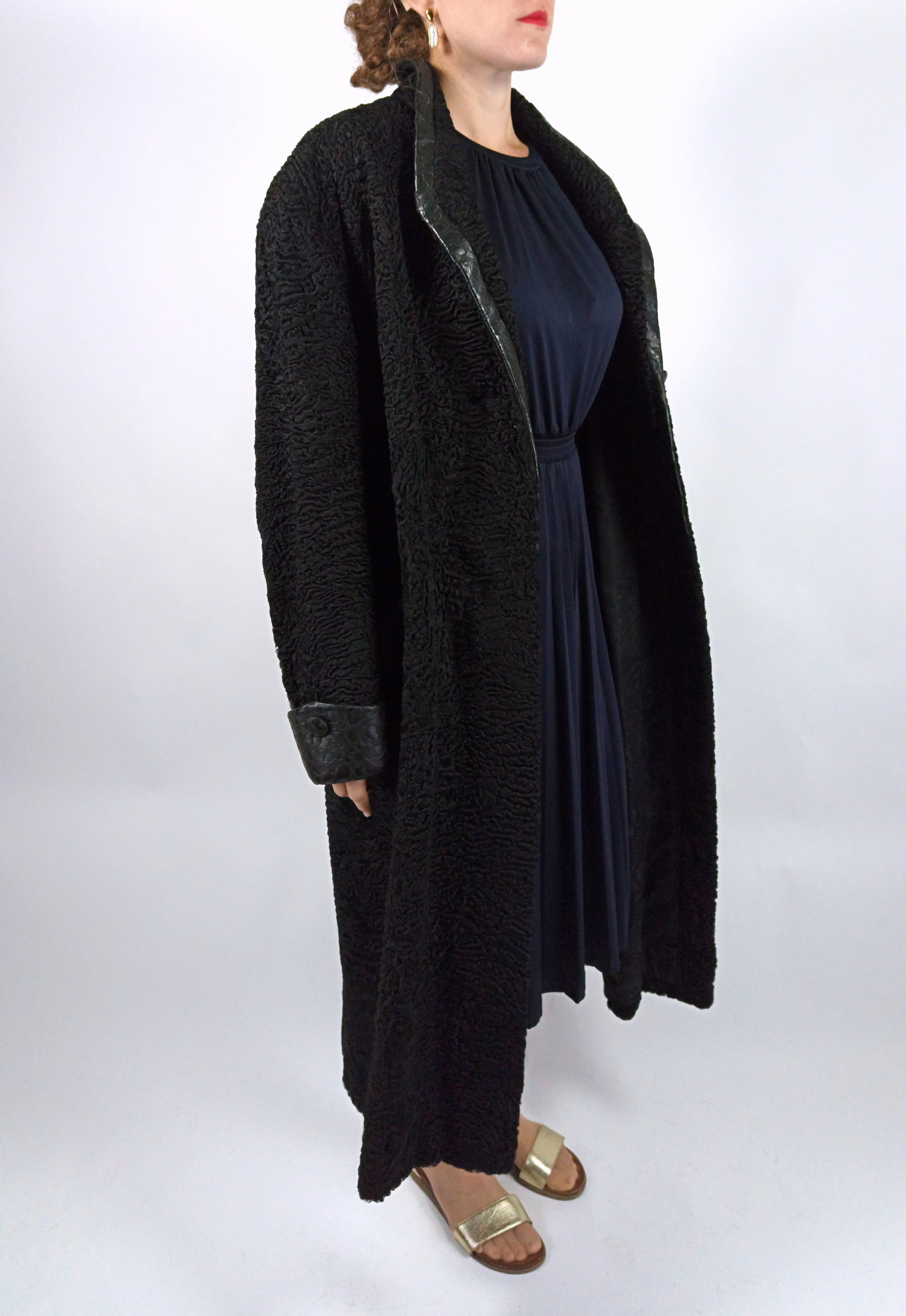 BLACK PERSIAN LAMB FUR COAT EU: XL ; US: 20 - 10