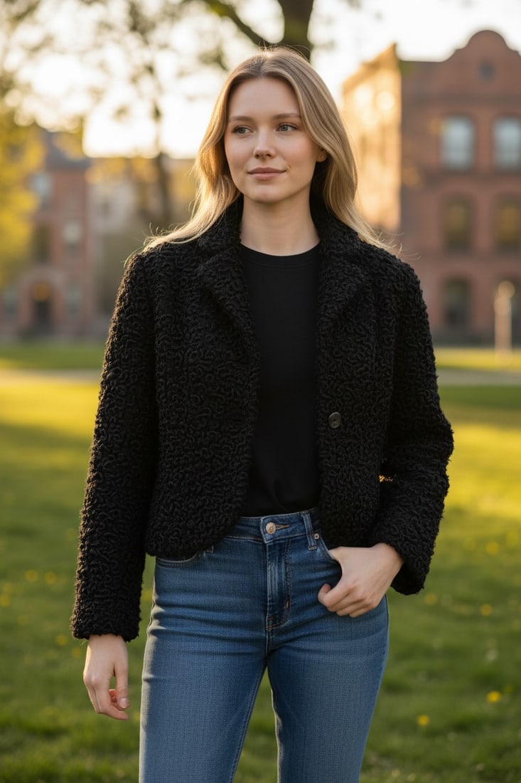 BLACK KARABUL FUR JACKET EU: S - US:6: Title: BLACK KARABUL FUR JACKET EU: S - US:6 Dimensions: Approximate size- EU: S; US: 6 : Important details: Length: 65cm/25.59in -Shoulders width:50cm/19.69in -Sleeve Length:60cm/23.62in -Bust size (