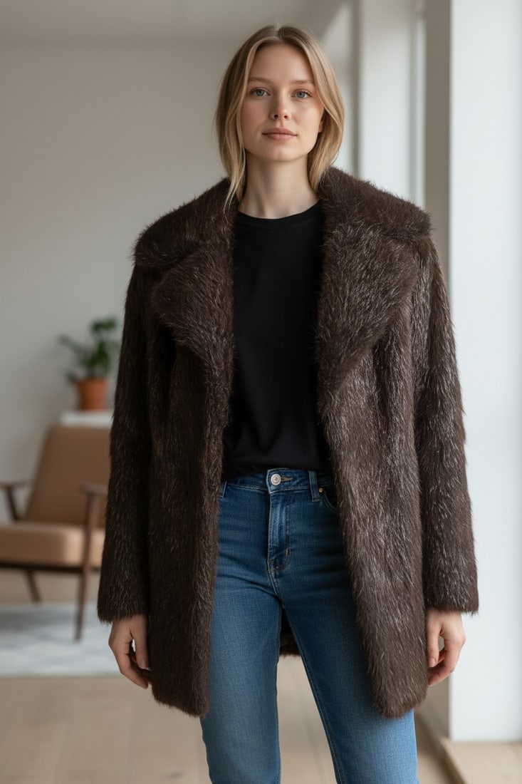 BEAVER FUR JACKET EU: S - US:8: Title: BEAVER FUR JACKET EU: S - US:8 Dimensions: Approximate size- EU: S; US: 8 : Important details: Length: 75cm/29.53in -Shoulders width:48cm/18.9in -Sleeve Length:62cm/24.41in -Bust size ( pit to