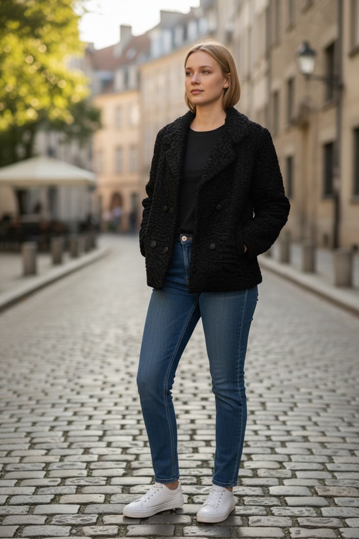 BLACK KARABUL FUR JACKET EU: L - US:18: Title: BLACK KARABUL FUR JACKET EU: L - US:18 Dimensions: Approximate size- EU: L; US: 18 : Important details: Length: 60cm/23.62in -Shoulders width:50cm/19.69in -Sleeve Length:55cm/21.65in -Bust size