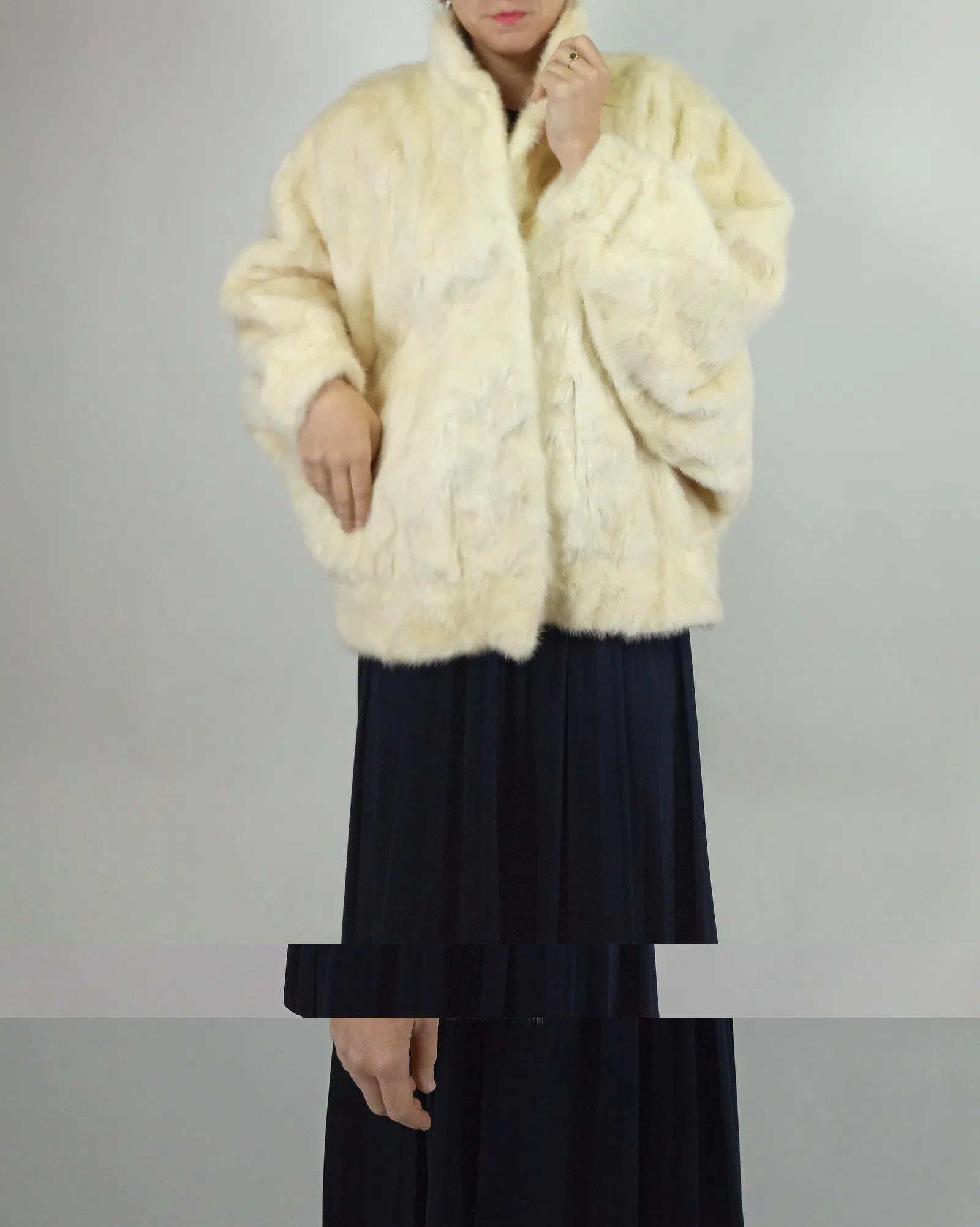 CREAM MINK FUR BOMBER JACKET EU: 3XL ; US: 24 - 7