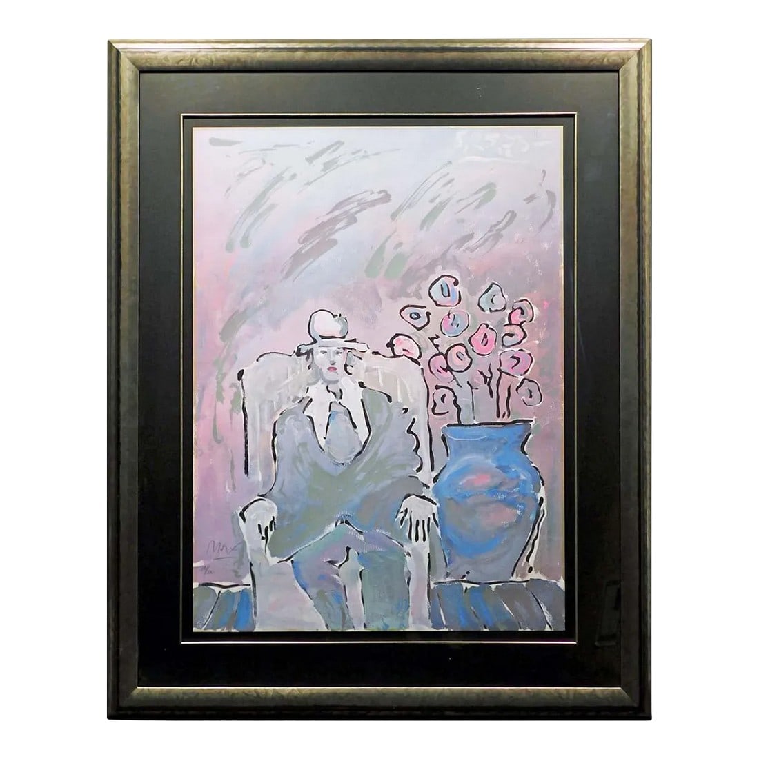 Peter Max "Seated Man" Hand Signed 1981 Serigraph, Custom Framed: Seated Man framed Hand signed by the artist Limited Edition Serigraph Framed Size: 54" x 43-1/2" Image Size: 39-1/2" x 29-1/2" Edition Number: 86/200 Year: 1981 Certificate of Authenticity and apprais