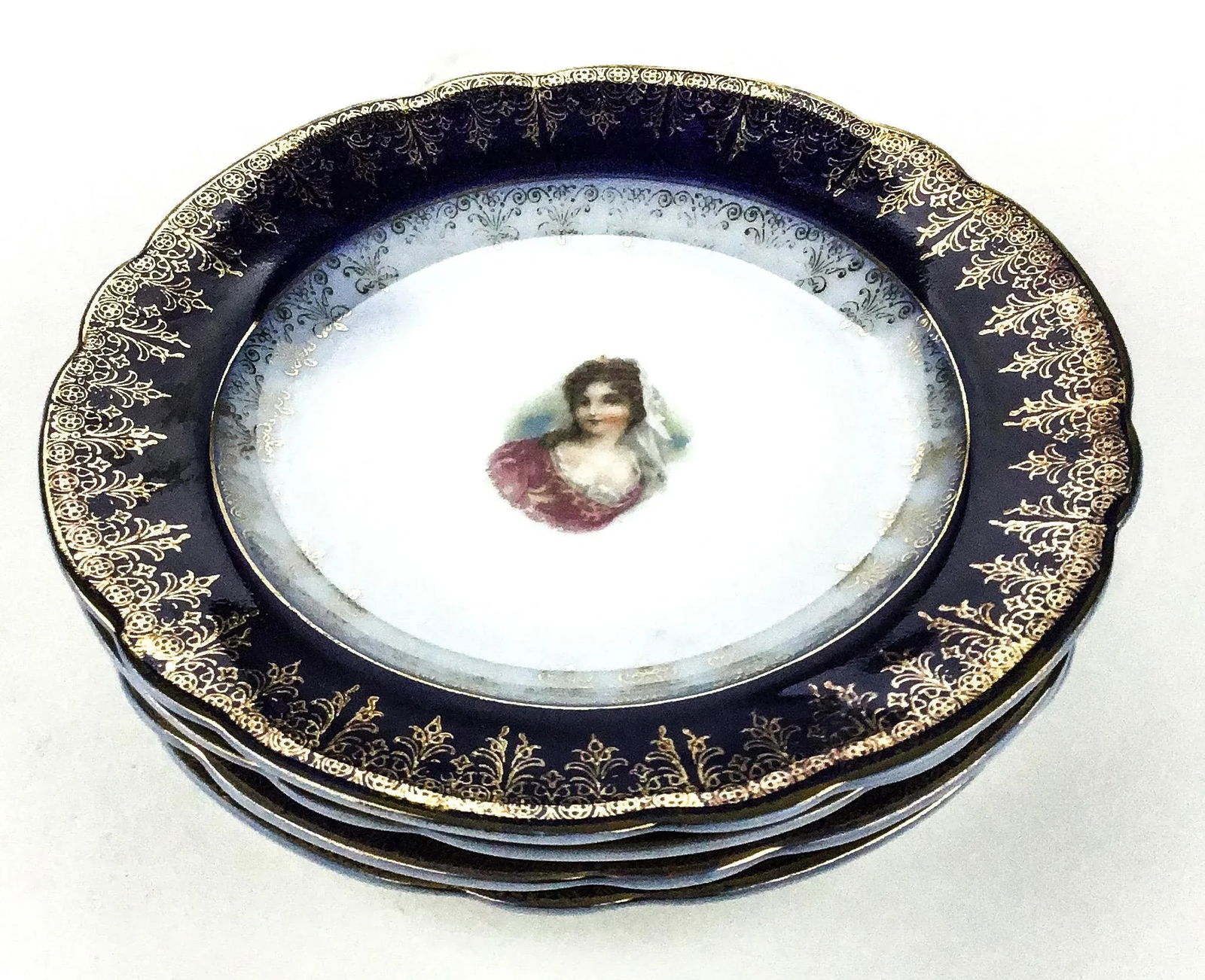 Rare Antique Carlsbad Austrian Plate Set Victorian Ladies Set of 4 - 13