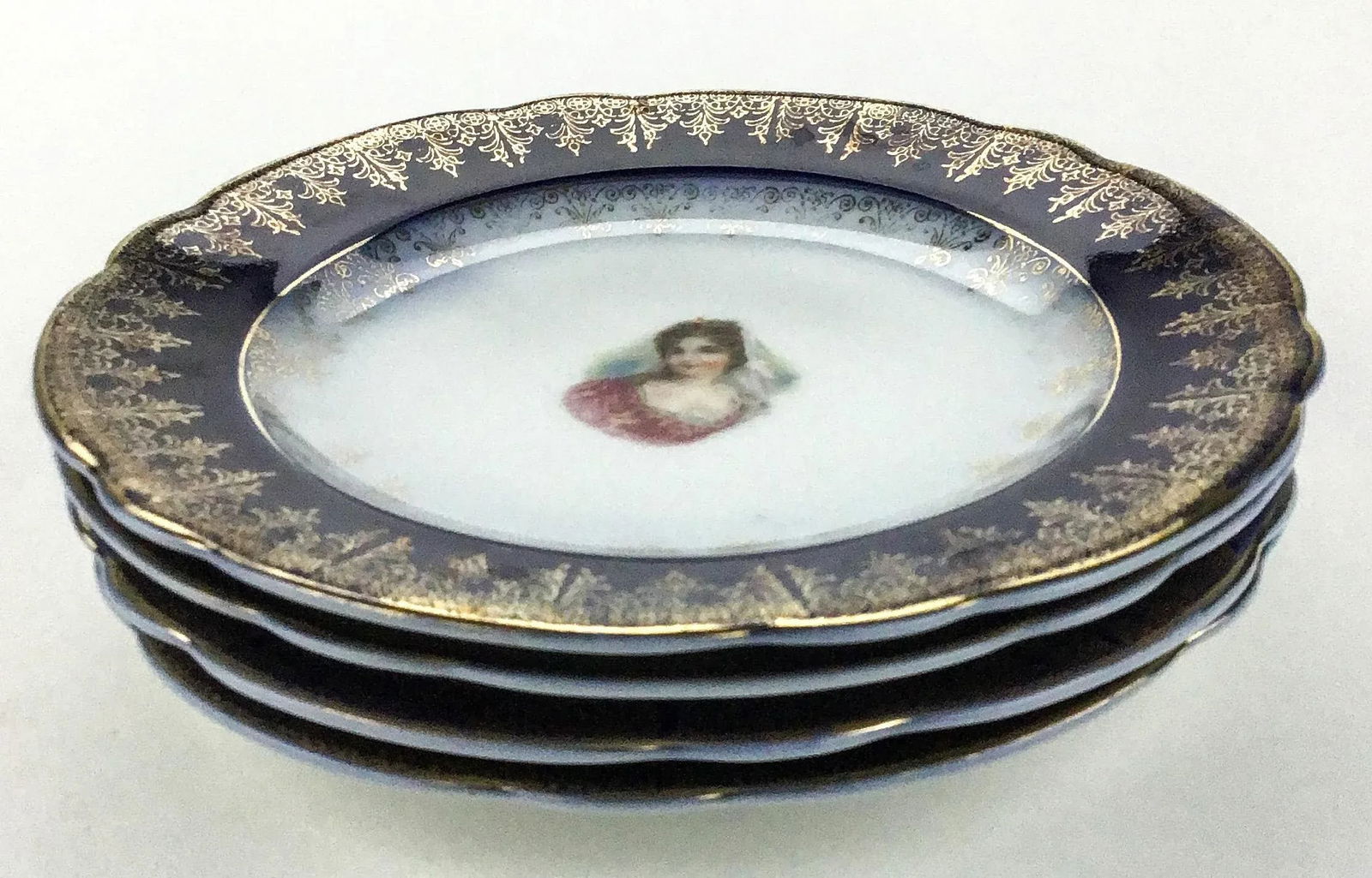 Rare Antique Carlsbad Austrian Plate Set Victorian Ladies Set of 4 - 3