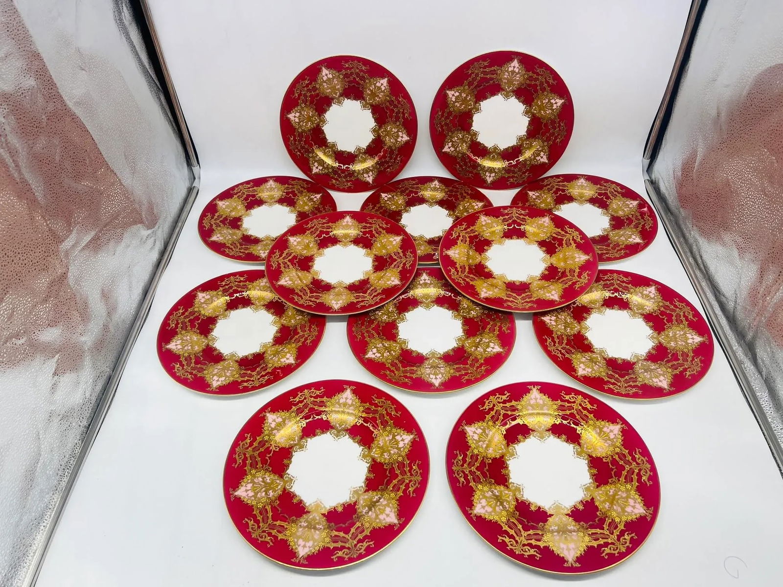 Set of 12 Royal Worcester Two- Tone Heavily Raised Gilt Decorated Dinner Plates - 3