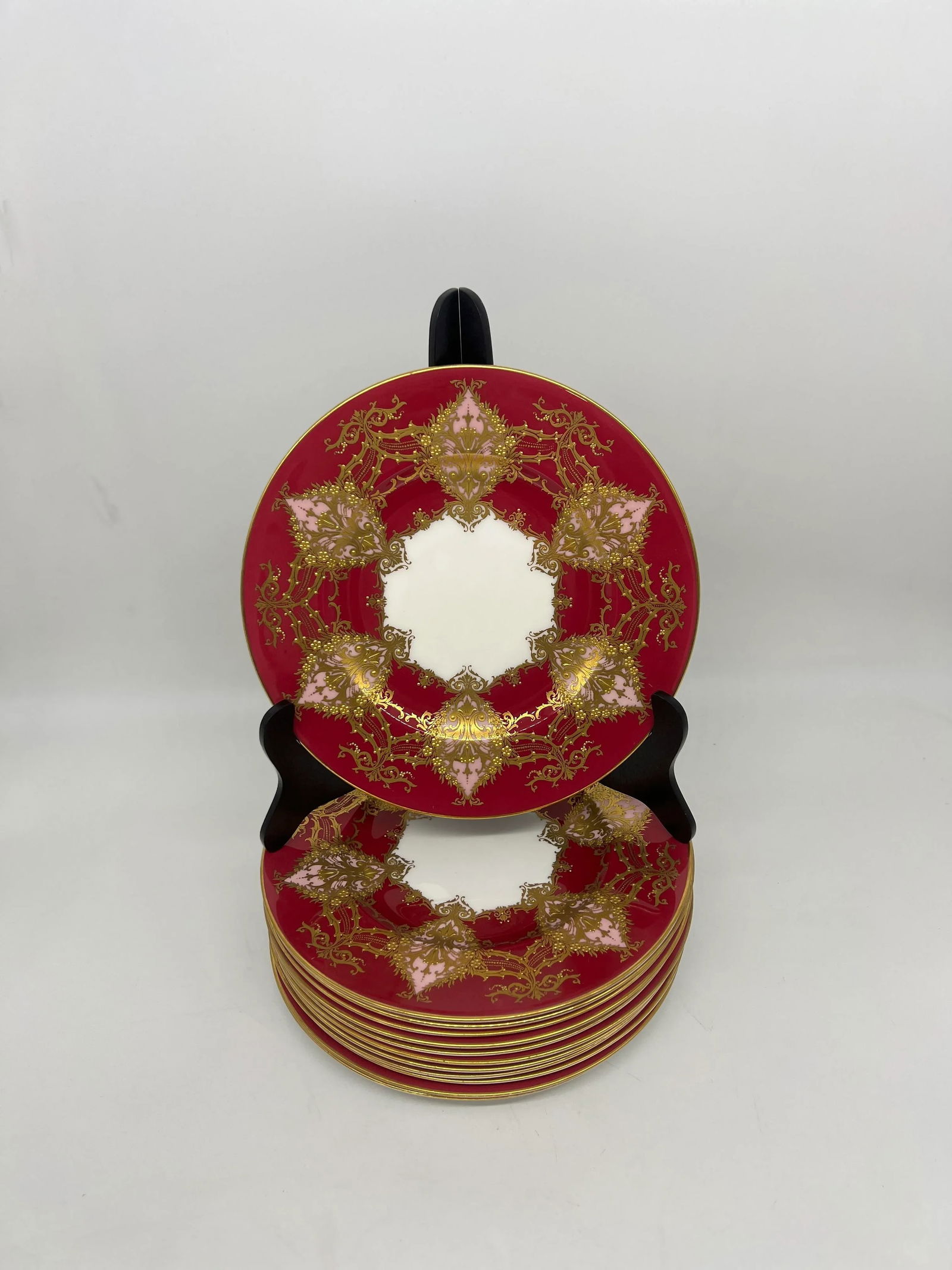 Set of 12 Royal Worcester Two- Tone Heavily Raised Gilt Decorated Dinner Plates - 4