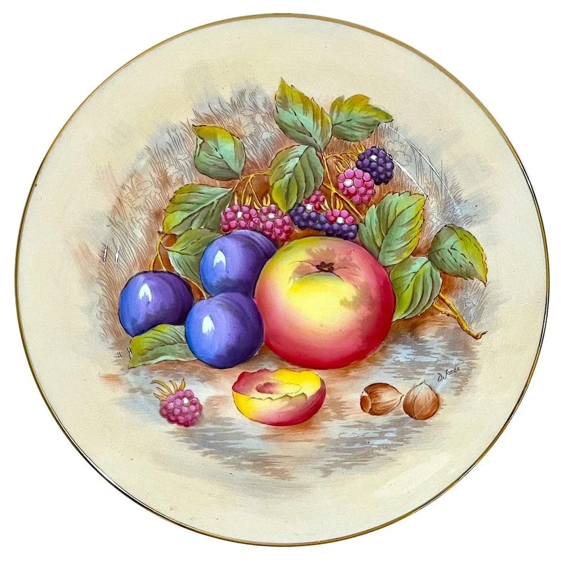 Aynsley Orchard Fruit Gold Luncheon/Salad Plates - Hand-Painted - Set of Eight - 2