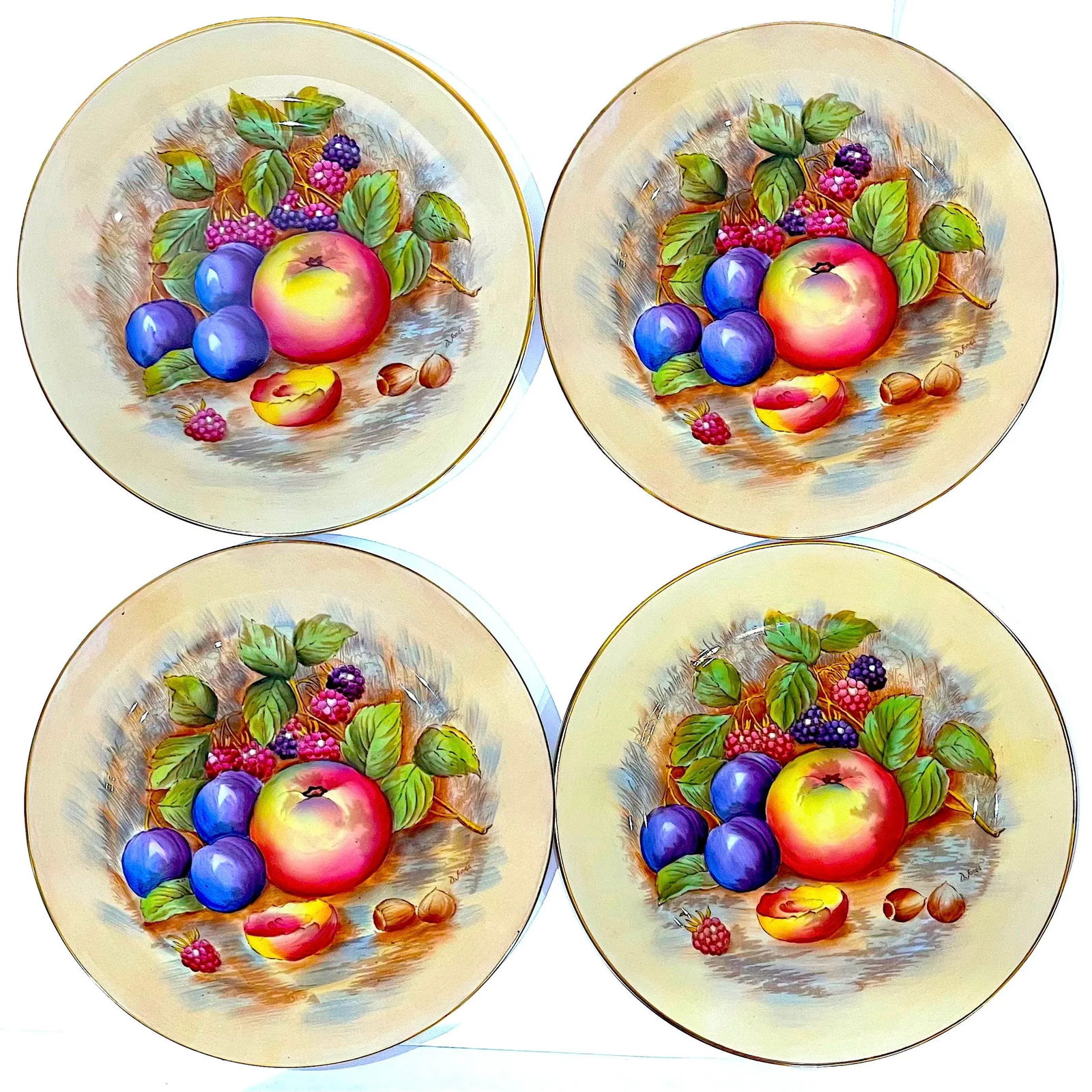 Aynsley Orchard Fruit Gold Luncheon/Salad Plates - Hand-Painted - Set of Eight - 5