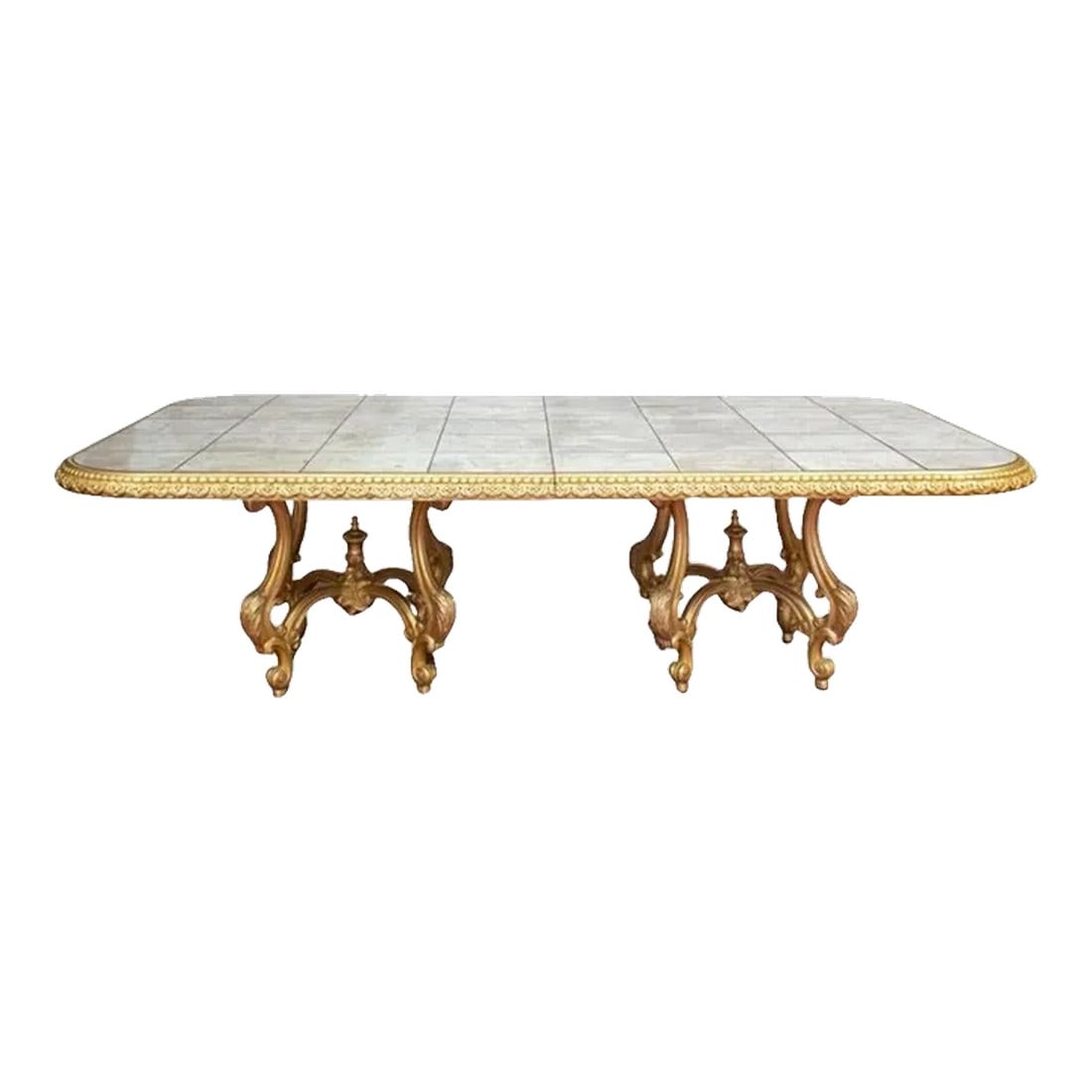 1960s Louis XIV Style Mirrored and Gilt Dining Table by Maison Jansen: Once the world's preeminent 20th-century interior design firm, Maison Jansen and its hundreds of craftspeople conjured up many iconic pieces of furniture for its international clientele, from Egyptian