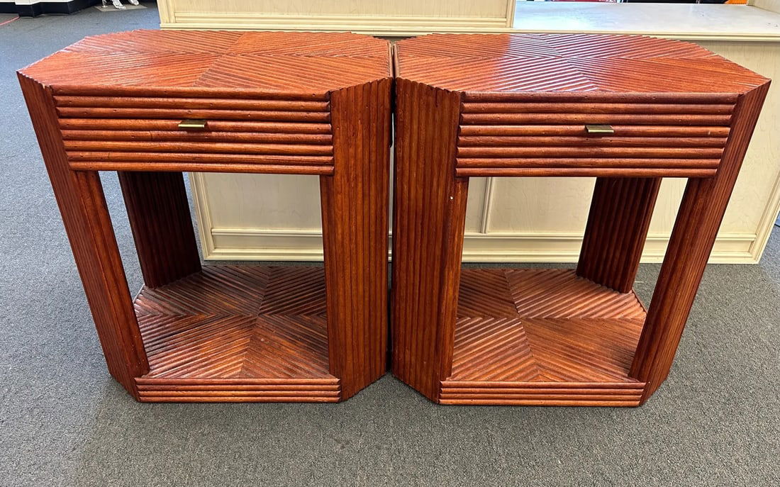 Vintage 1975 Split Bamboo Side Tables-A Pair - 2