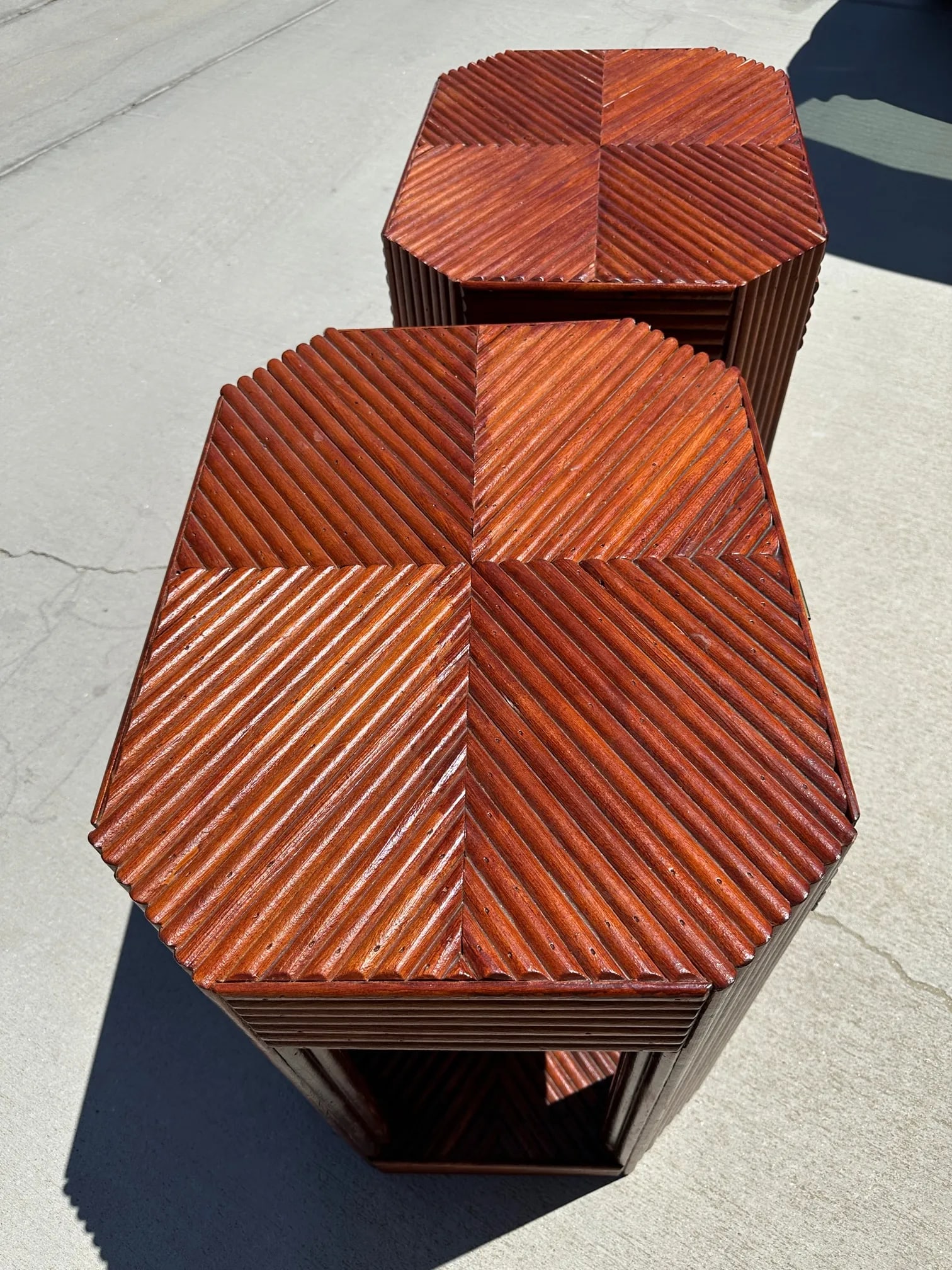 Vintage 1975 Split Bamboo Side Tables-A Pair - 3