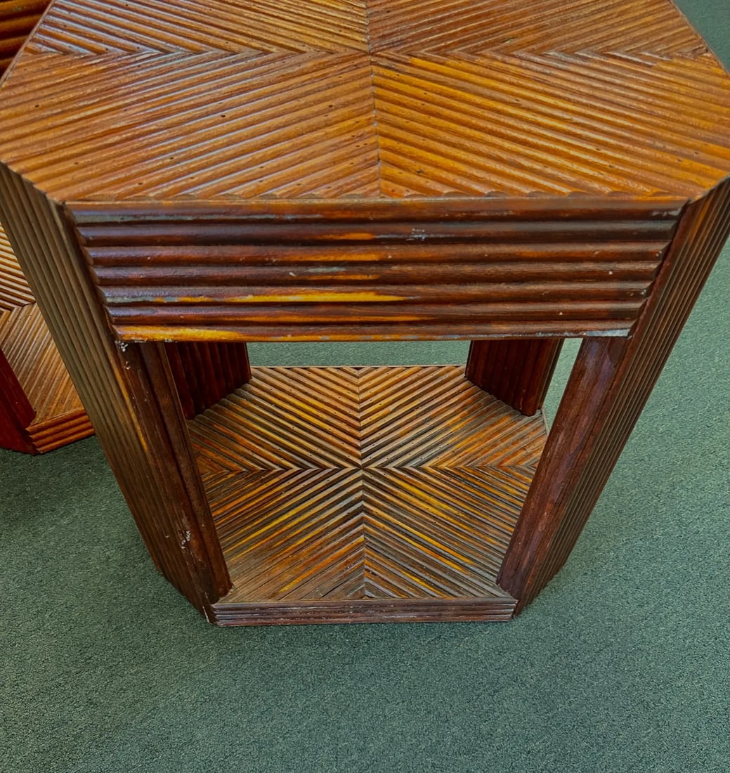 Vintage 1975 Split Bamboo Side Tables-A Pair - 9