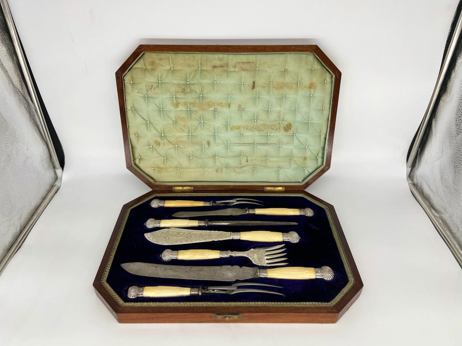 George Butler & Company 7 Piece Sterling Mounted Sheffield Cased Serving Set - 3