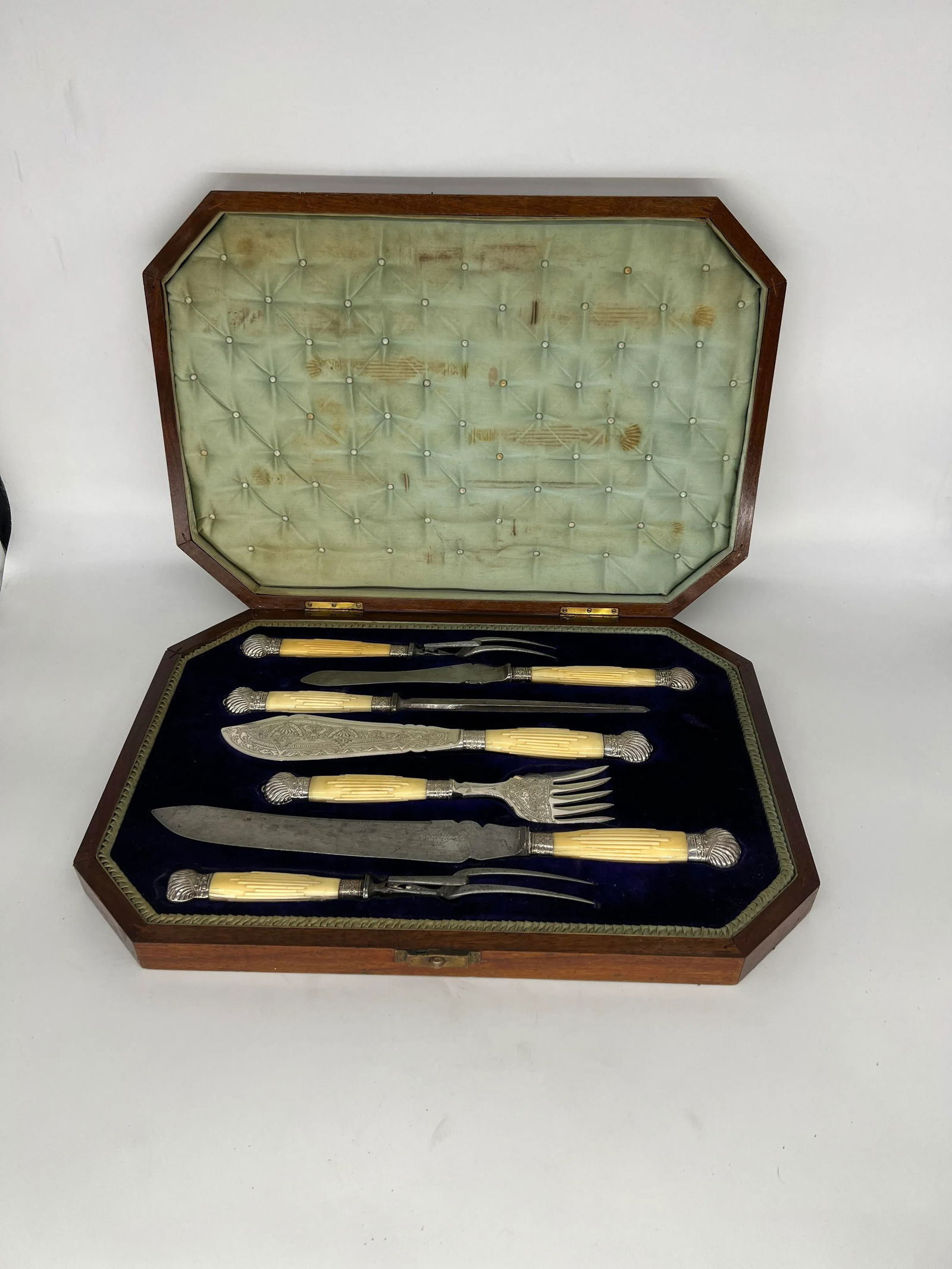 George Butler & Company 7 Piece Sterling Mounted Sheffield Cased Serving Set - 4