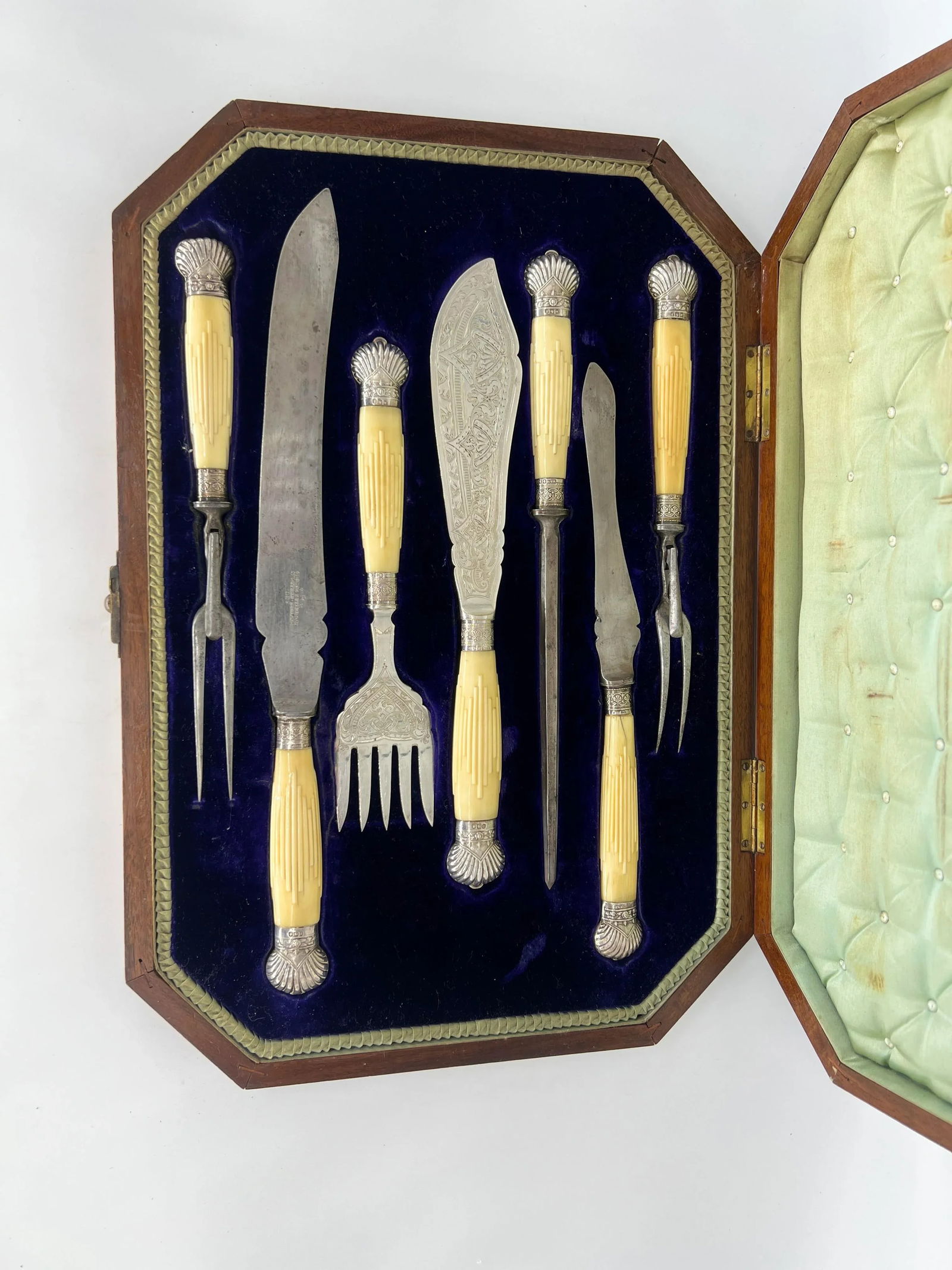 George Butler & Company 7 Piece Sterling Mounted Sheffield Cased Serving Set - 5