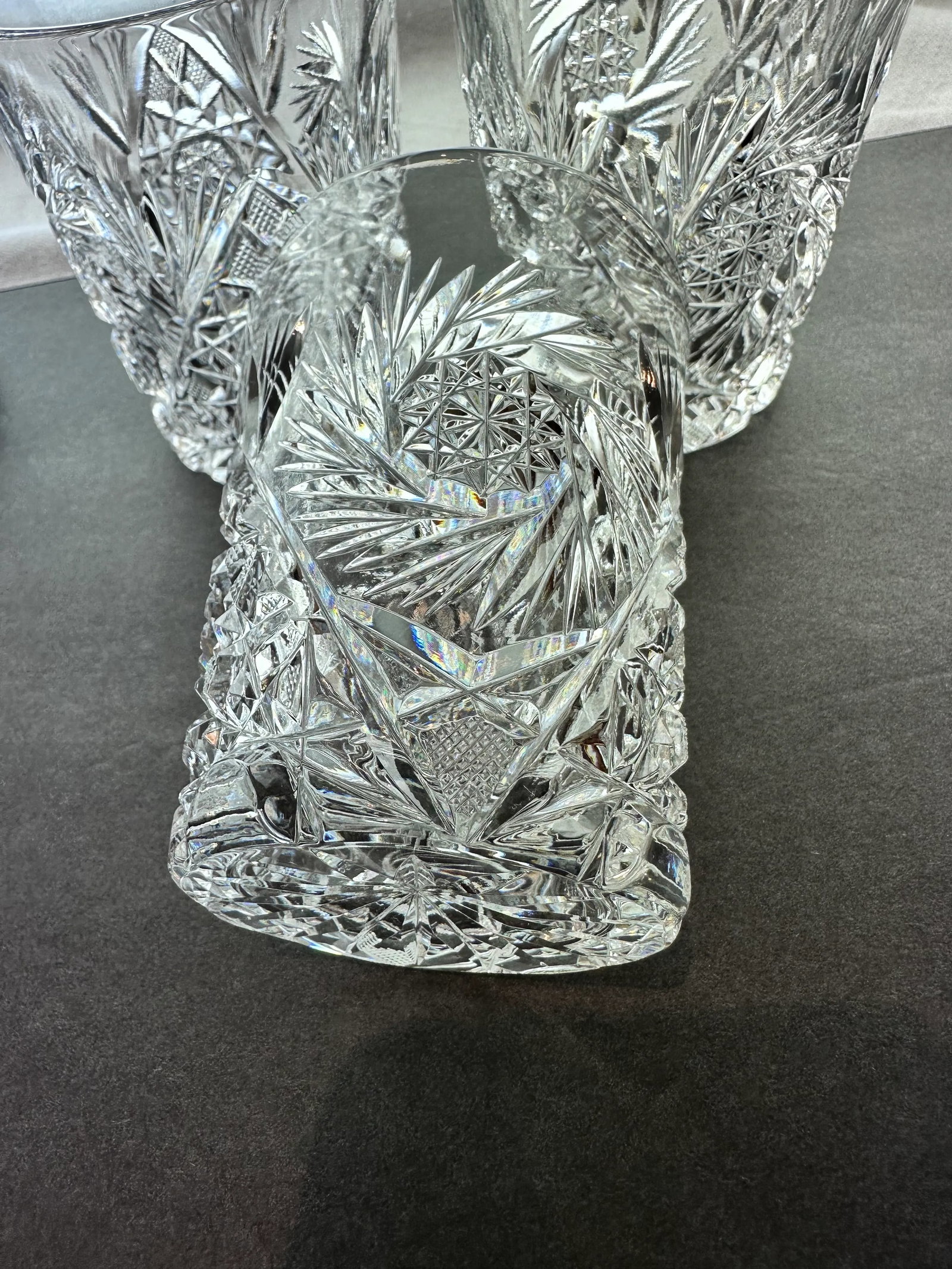 Antique Crystal Champagne Pitcher With Tumblers Set of 7 American Brilliant Period Late 1800's - 10