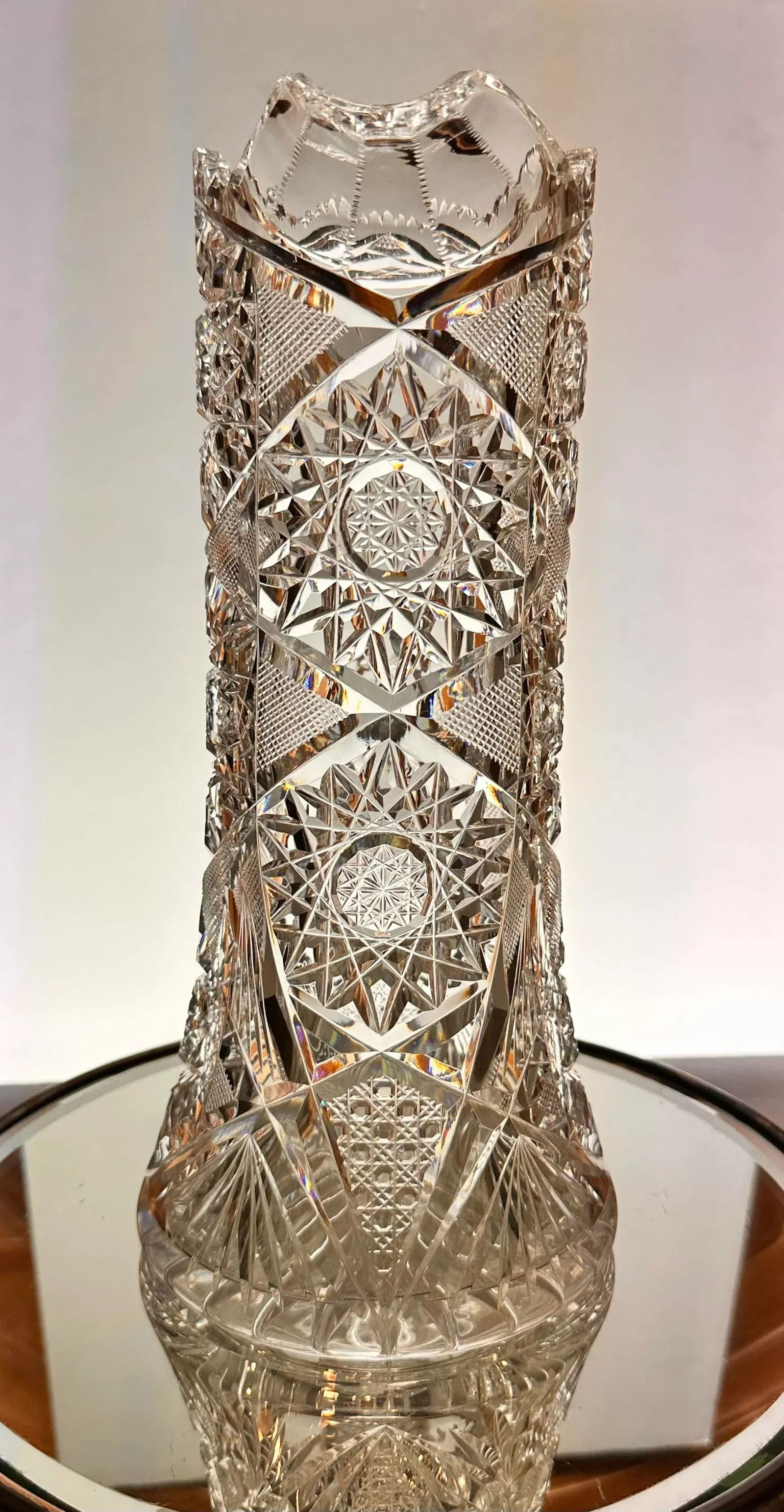 Antique Crystal Champagne Pitcher With Tumblers Set of 7 American Brilliant Period Late 1800's - 4