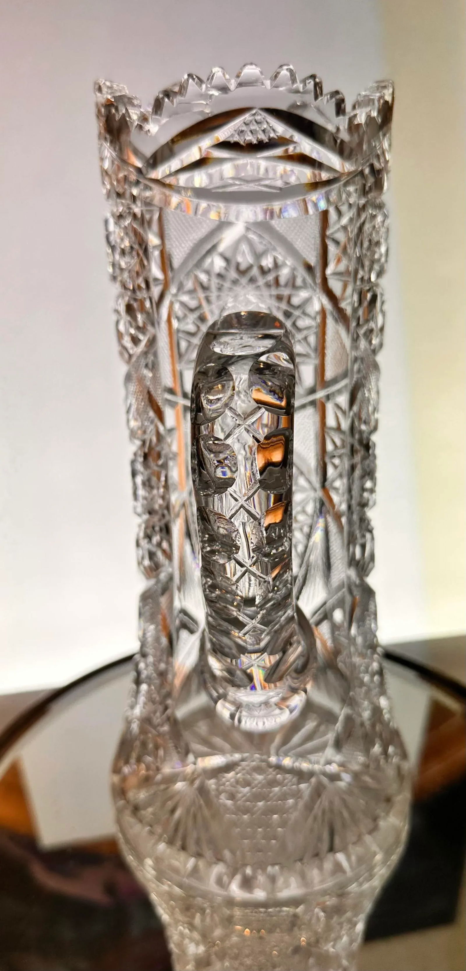 Antique Crystal Champagne Pitcher With Tumblers Set of 7 American Brilliant Period Late 1800's - 5