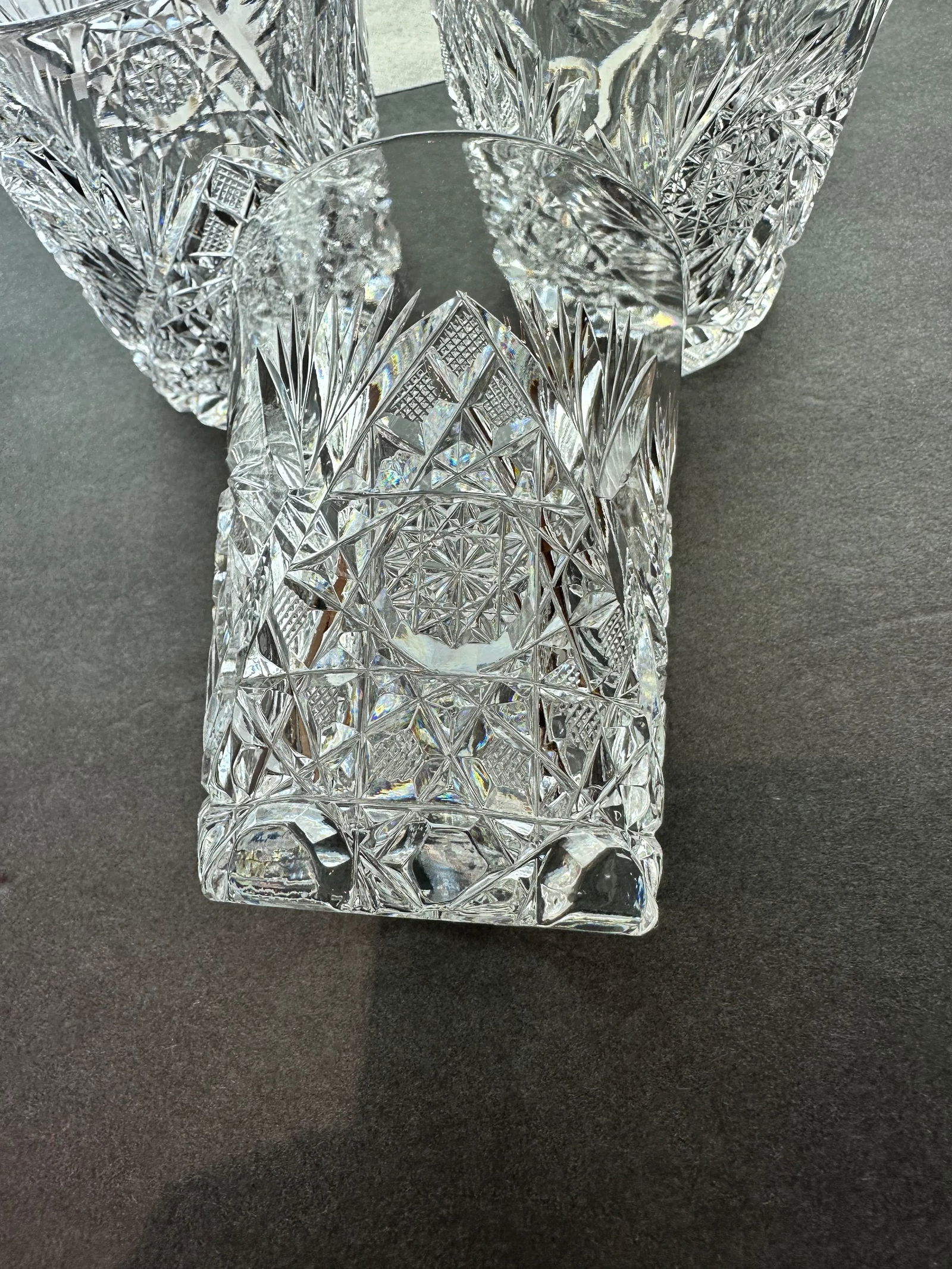 Antique Crystal Champagne Pitcher With Tumblers Set of 7 American Brilliant Period Late 1800's - 6