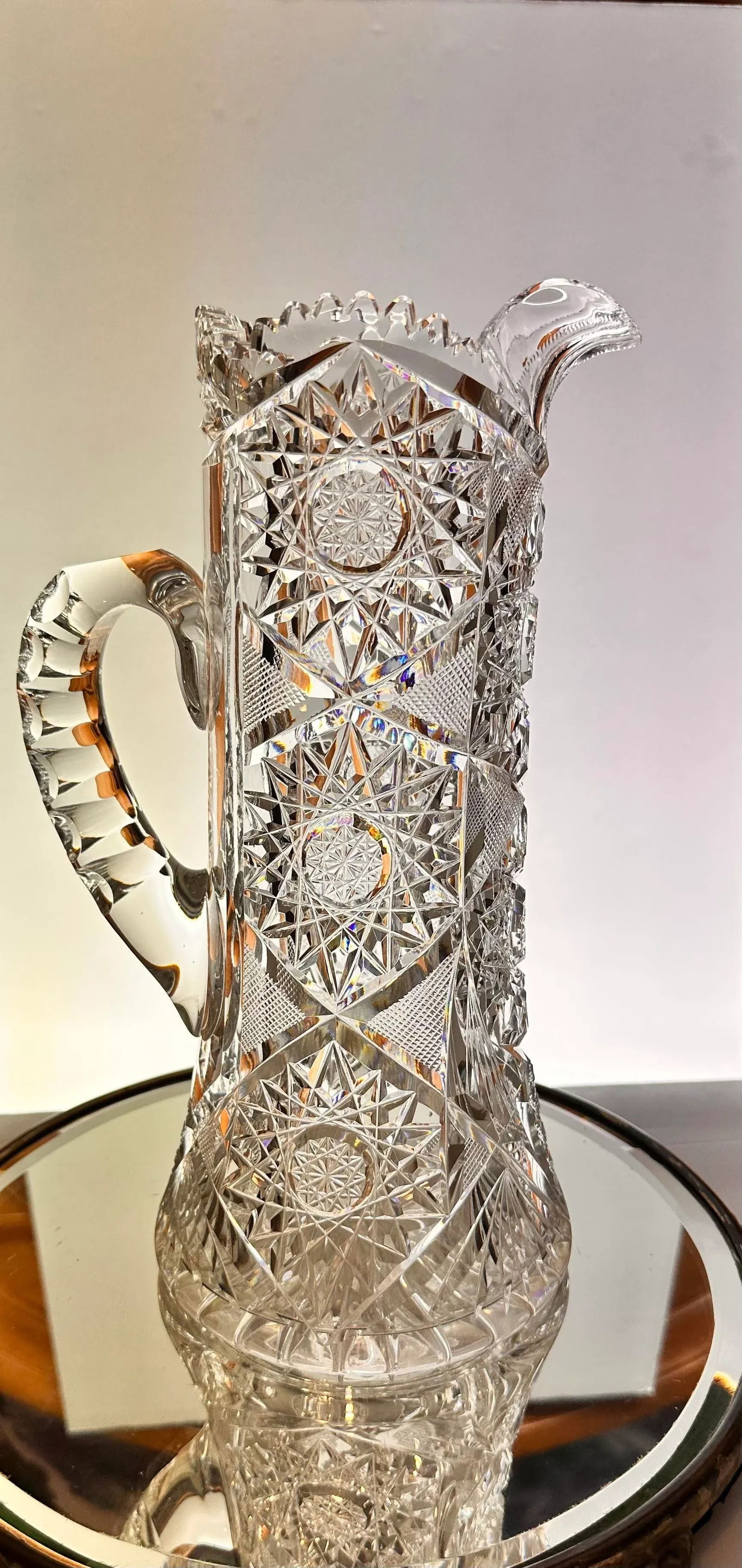 Antique Crystal Champagne Pitcher With Tumblers Set of 7 American Brilliant Period Late 1800's - 7