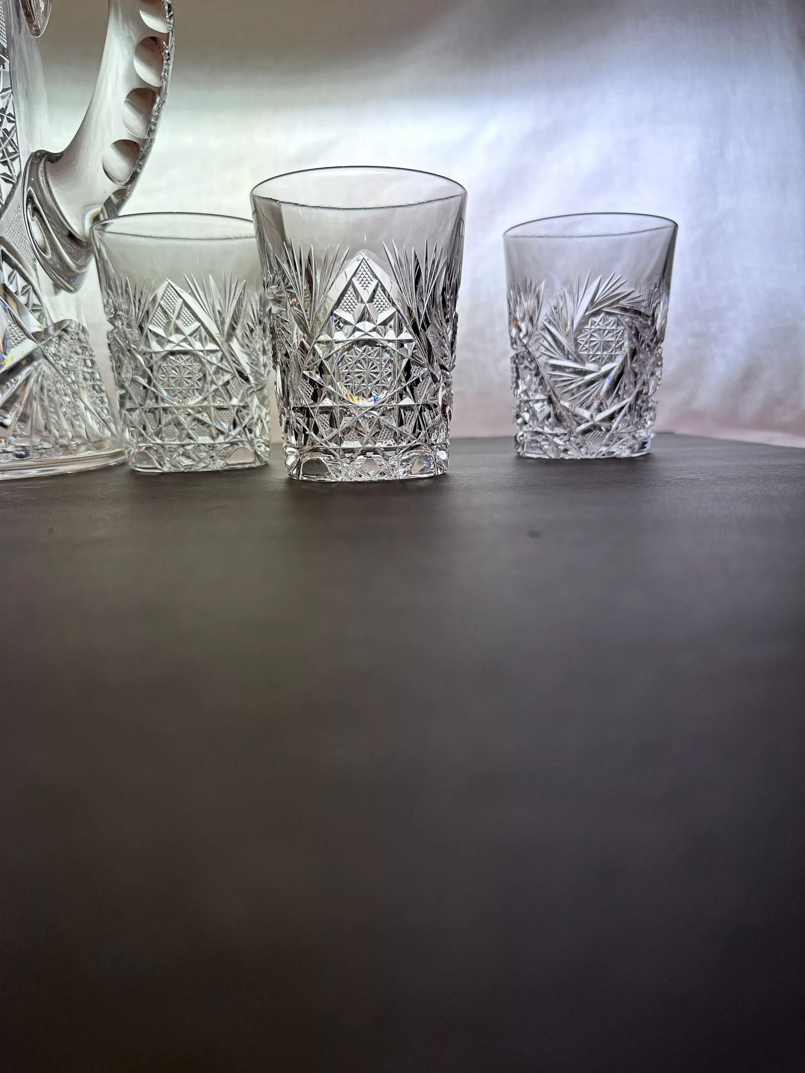 Antique Crystal Champagne Pitcher With Tumblers Set of 7 American Brilliant Period Late 1800's - 8