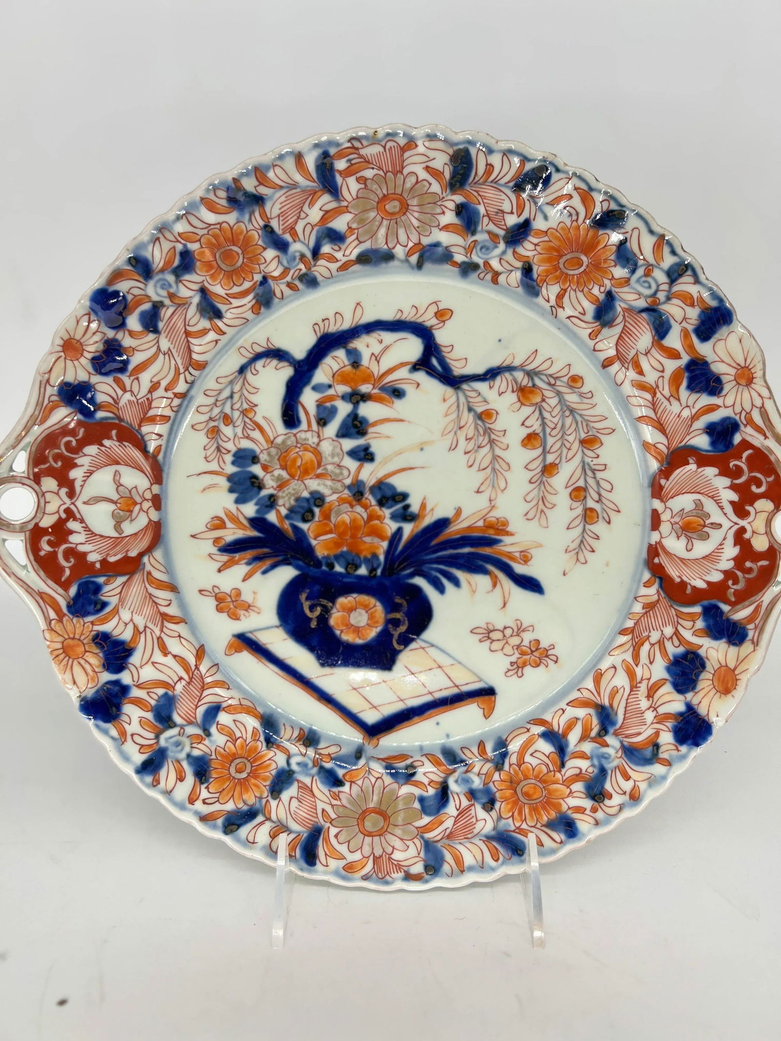 Antique Japanese Imari Decorated Pierced Handled Platter - 3