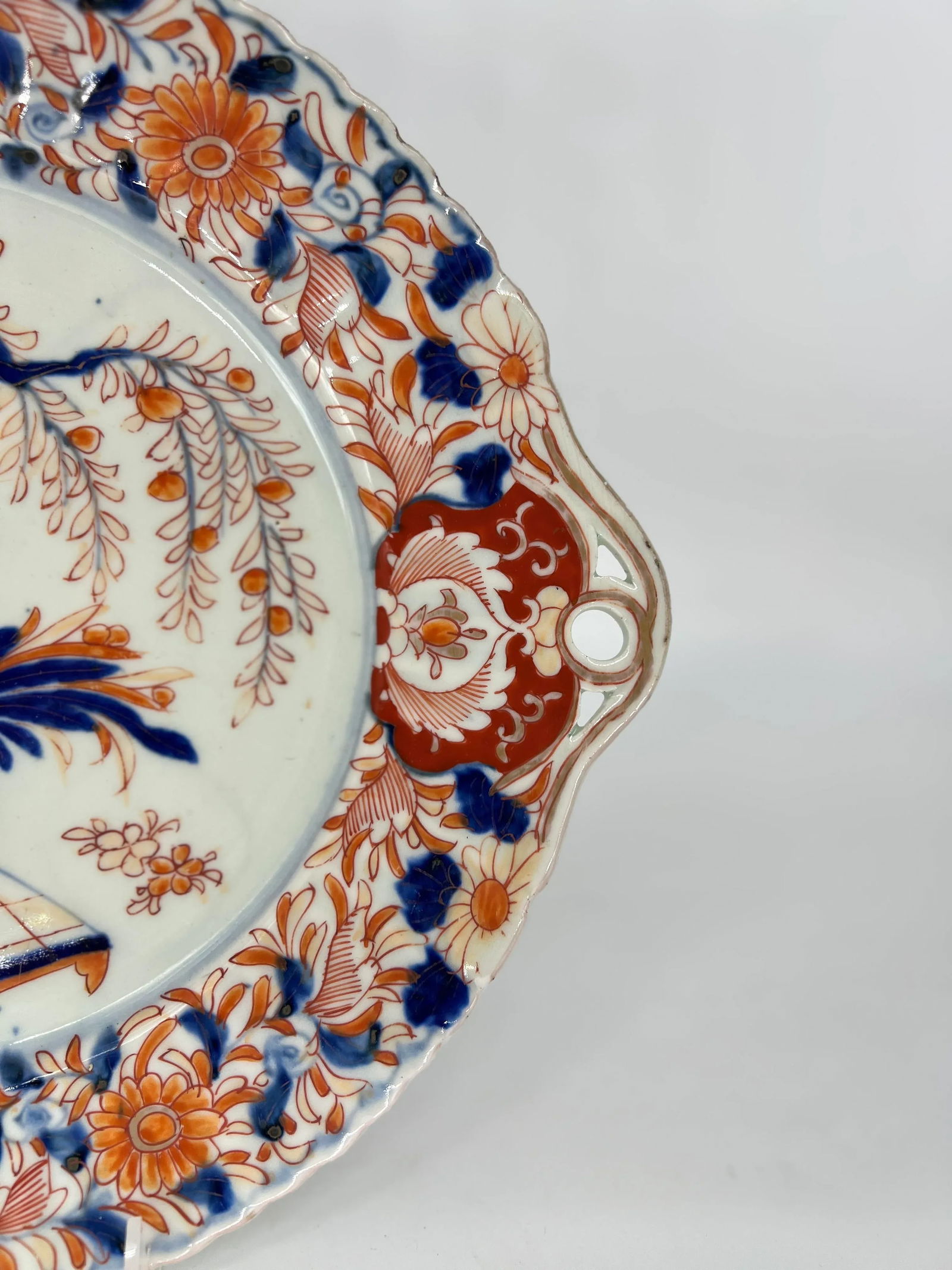Antique Japanese Imari Decorated Pierced Handled Platter - 4