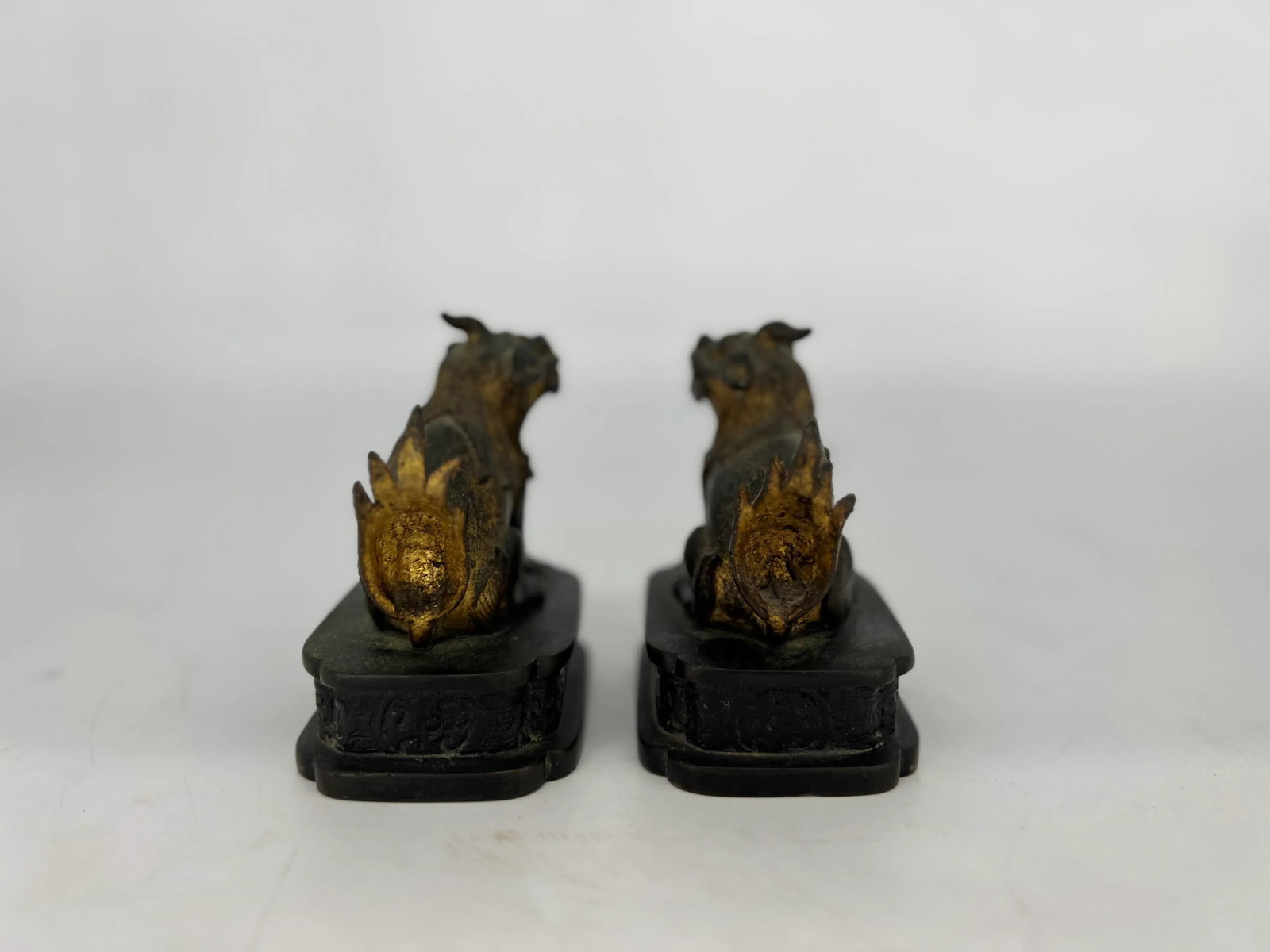 Pair, Ming Dynasty Gilt Bronze Diminutive Chinese Foo Dogs / Guardian Lions - 4