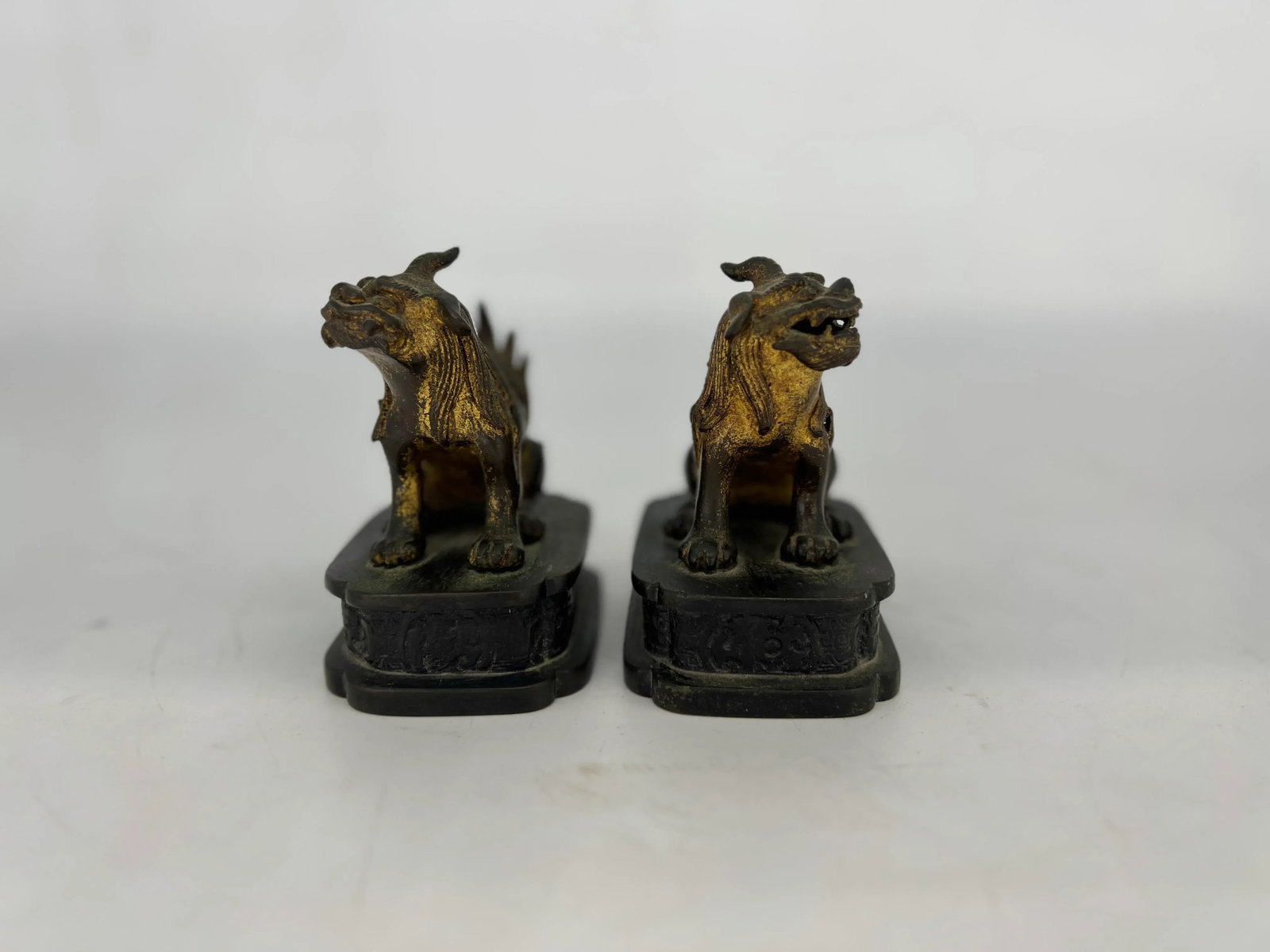 Pair, Ming Dynasty Gilt Bronze Diminutive Chinese Foo Dogs / Guardian Lions - 9
