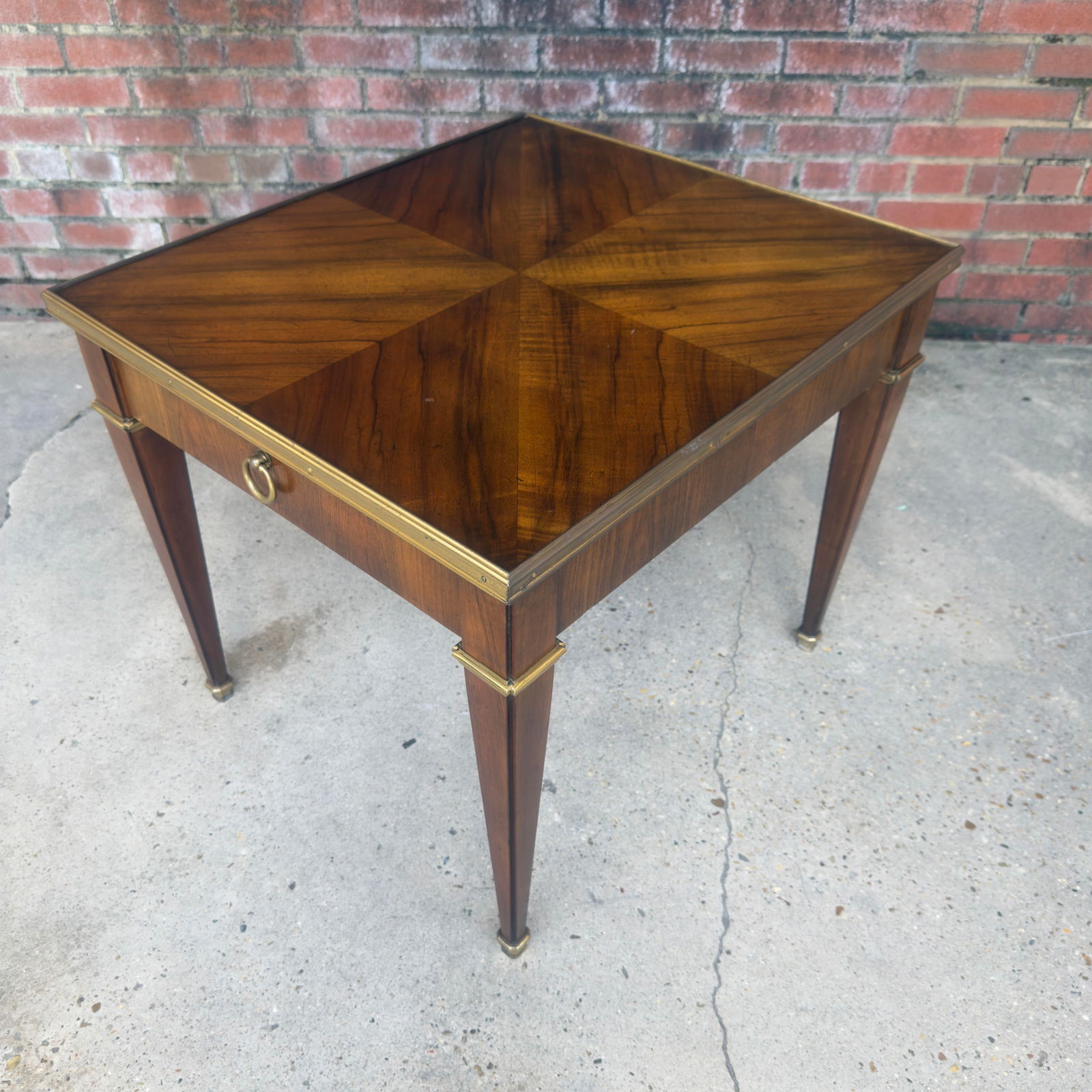 Vintage Mid 20th Century Baker Furniture Neoclassical Walnut Side Table With Marquetry Inlays and Br - 8
