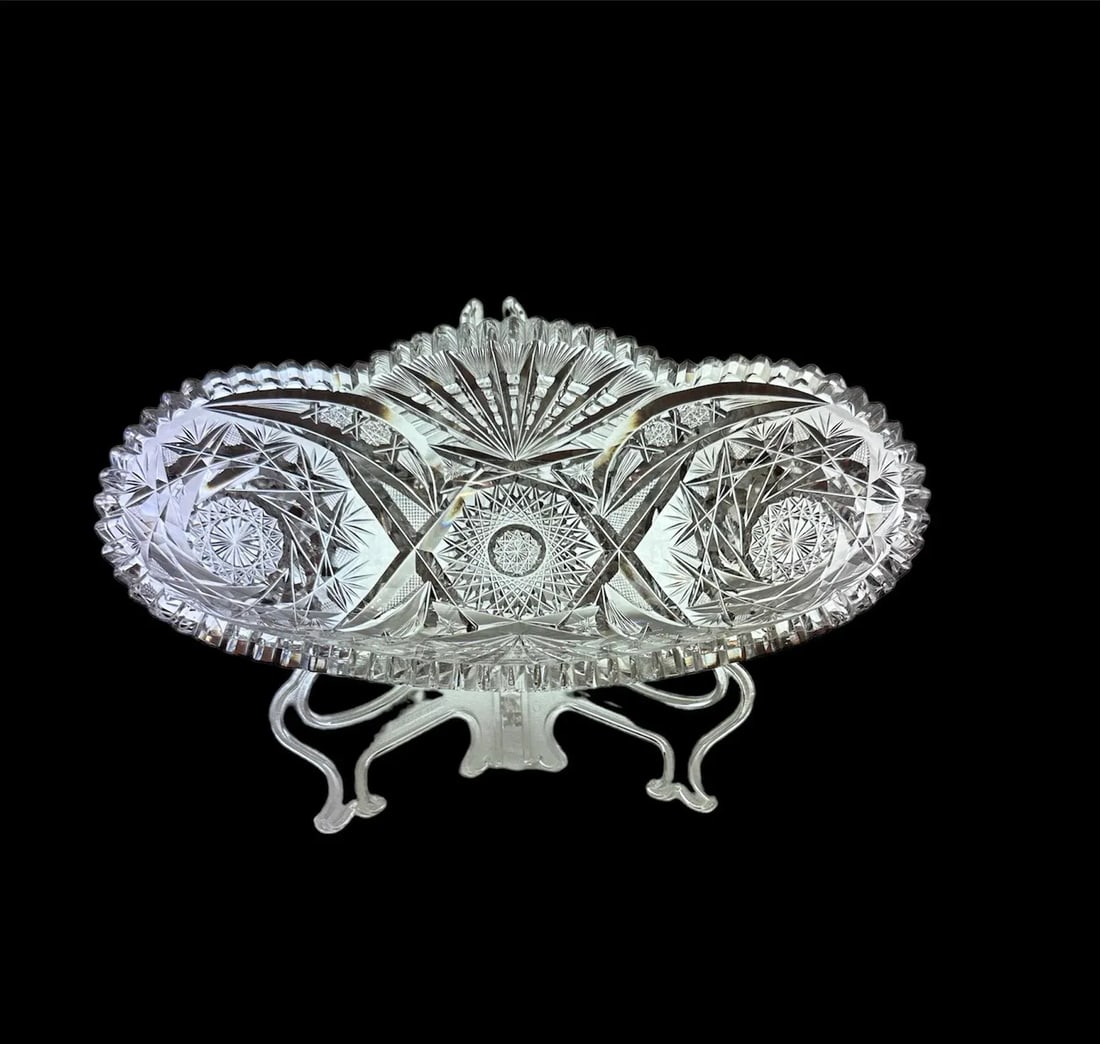 Antique American Brilliant Period Cut Crystal Celery Relish Boat Dish - 7