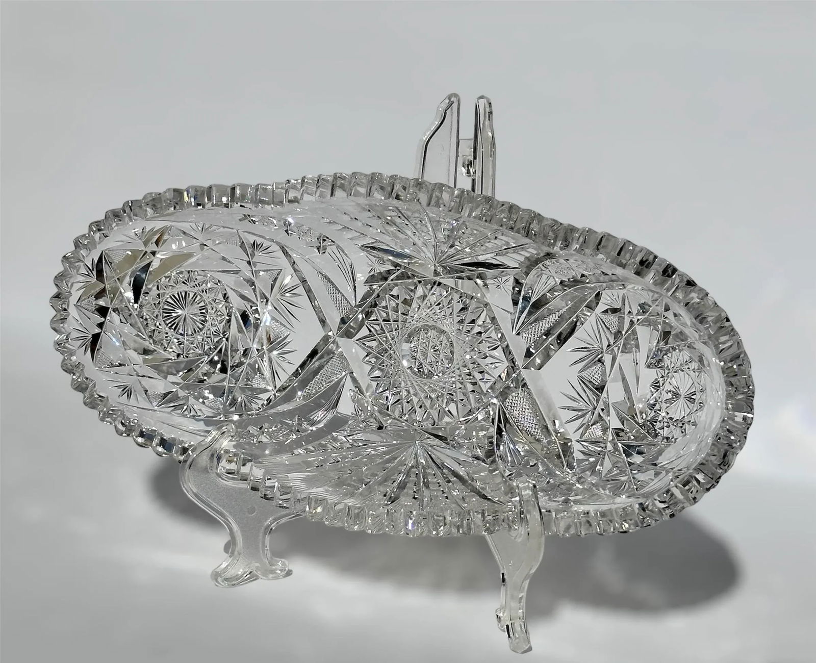 Antique American Brilliant Period Cut Crystal Celery Relish Boat Dish - 9
