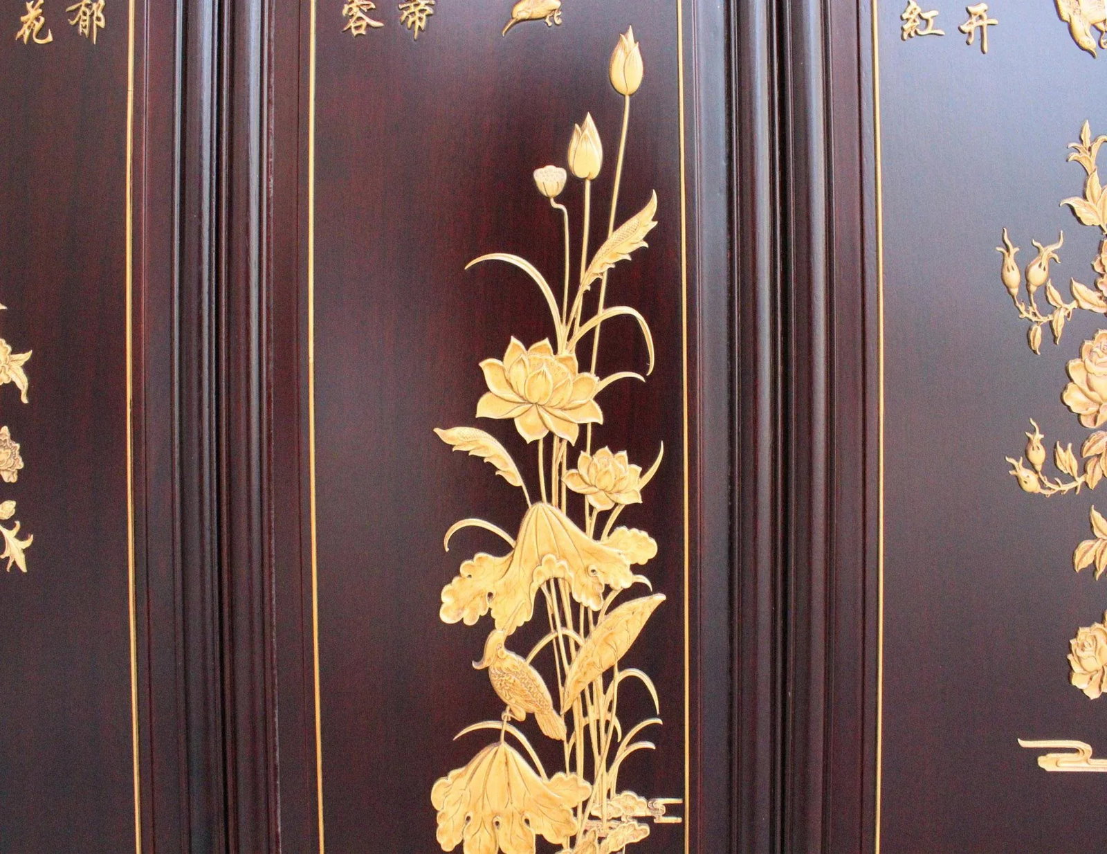 Chinese Flower Birds Huali Boxwood Motif Wall Panels - Set of 4 - 11
