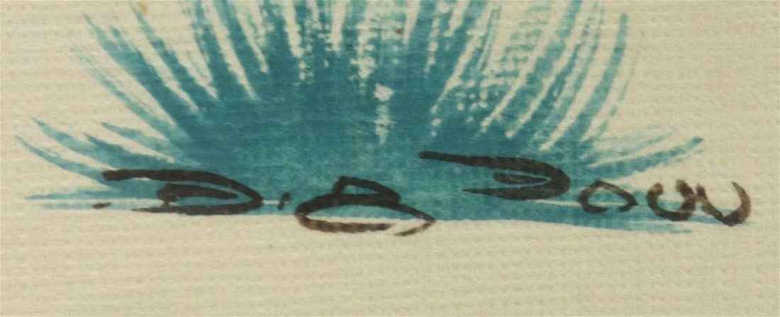 Original Signed 'Tipi and Campfire' by Woody Big Bow (Kiowa, 1914-1988), Framed - 5