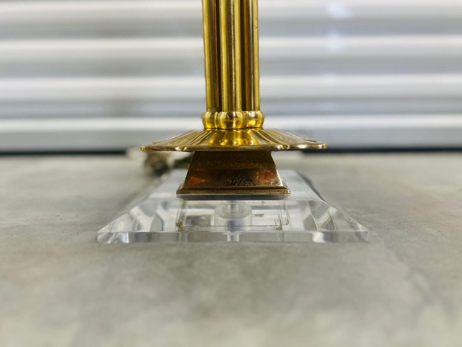 Unique Vintage Mid Century Modern Brass & Lucite Chapman Lamp W/ Original Shade C. 1985 - 2