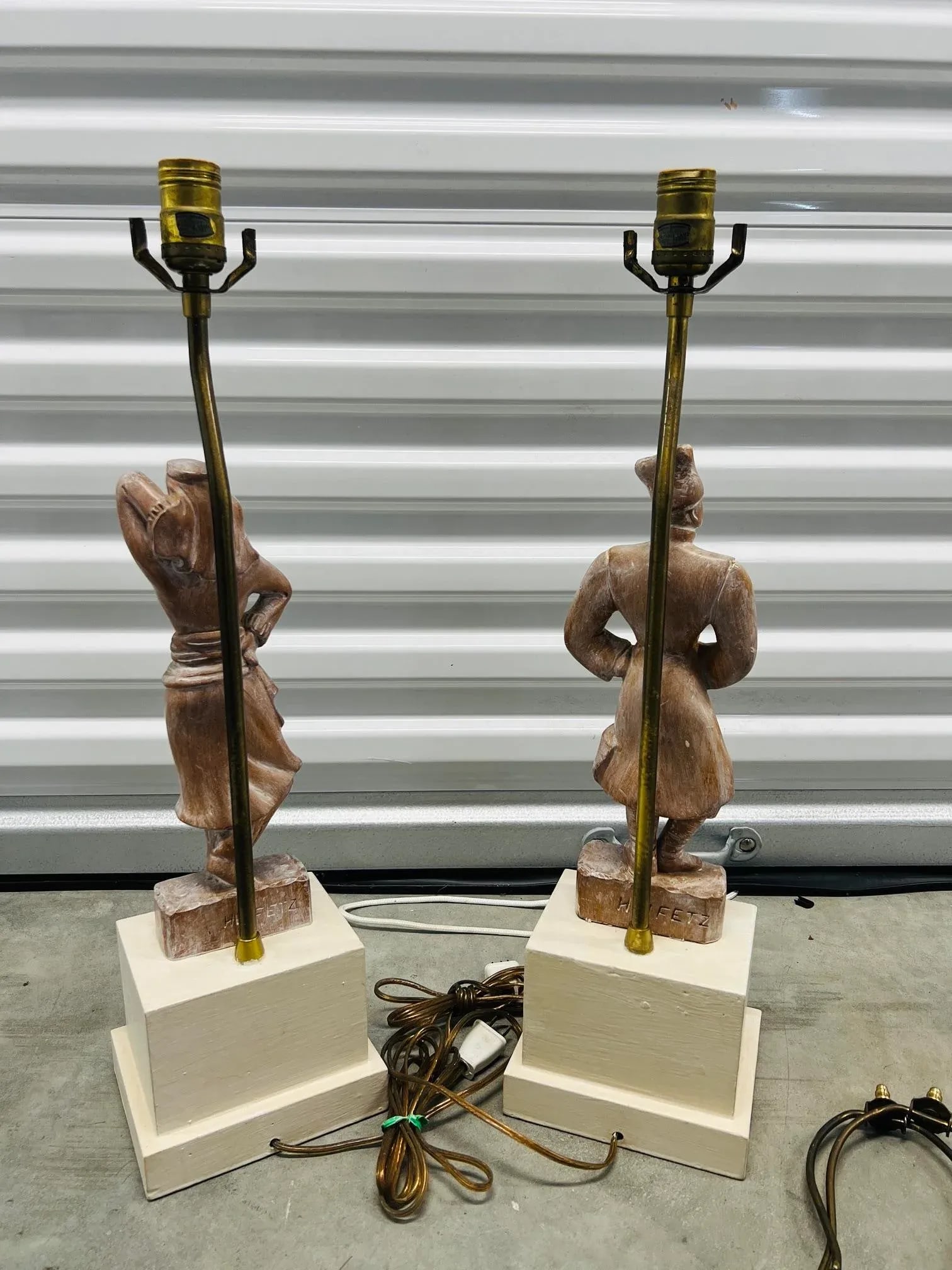 Pair, Yasha Heifetz "Male & Female Dancer" MCM Carved Wood Table Lamps - 7