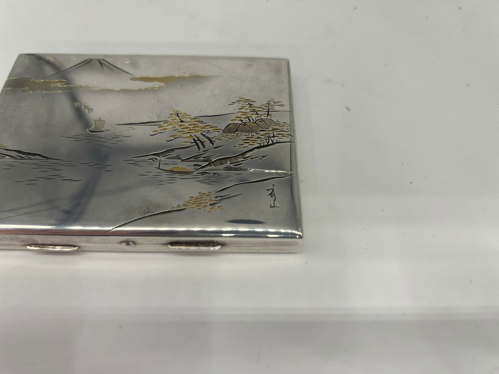 K. Uyeda Antique Japanese 950 Sterling Silver Mixed Metal Compact - 2