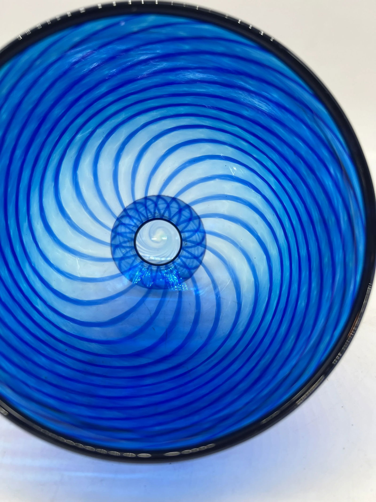 Venetian Reticello Designed Blue Glass Cheese Dome or Butter Cover - 4