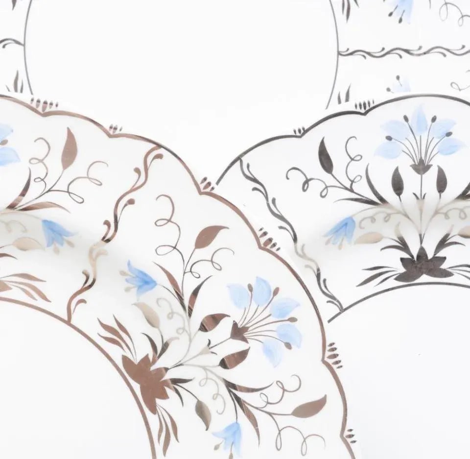 1920s Wedgwood Luster Ware Dinner Plates With Blue and Silver Flowed- Set of 12 - 4