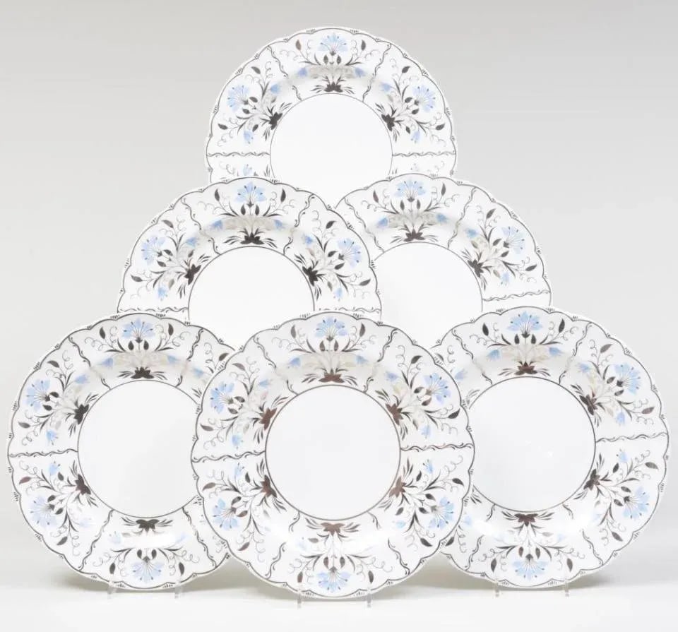 1920s Wedgwood Luster Ware Dinner Plates With Blue and Silver Flowed- Set of 12 - 5