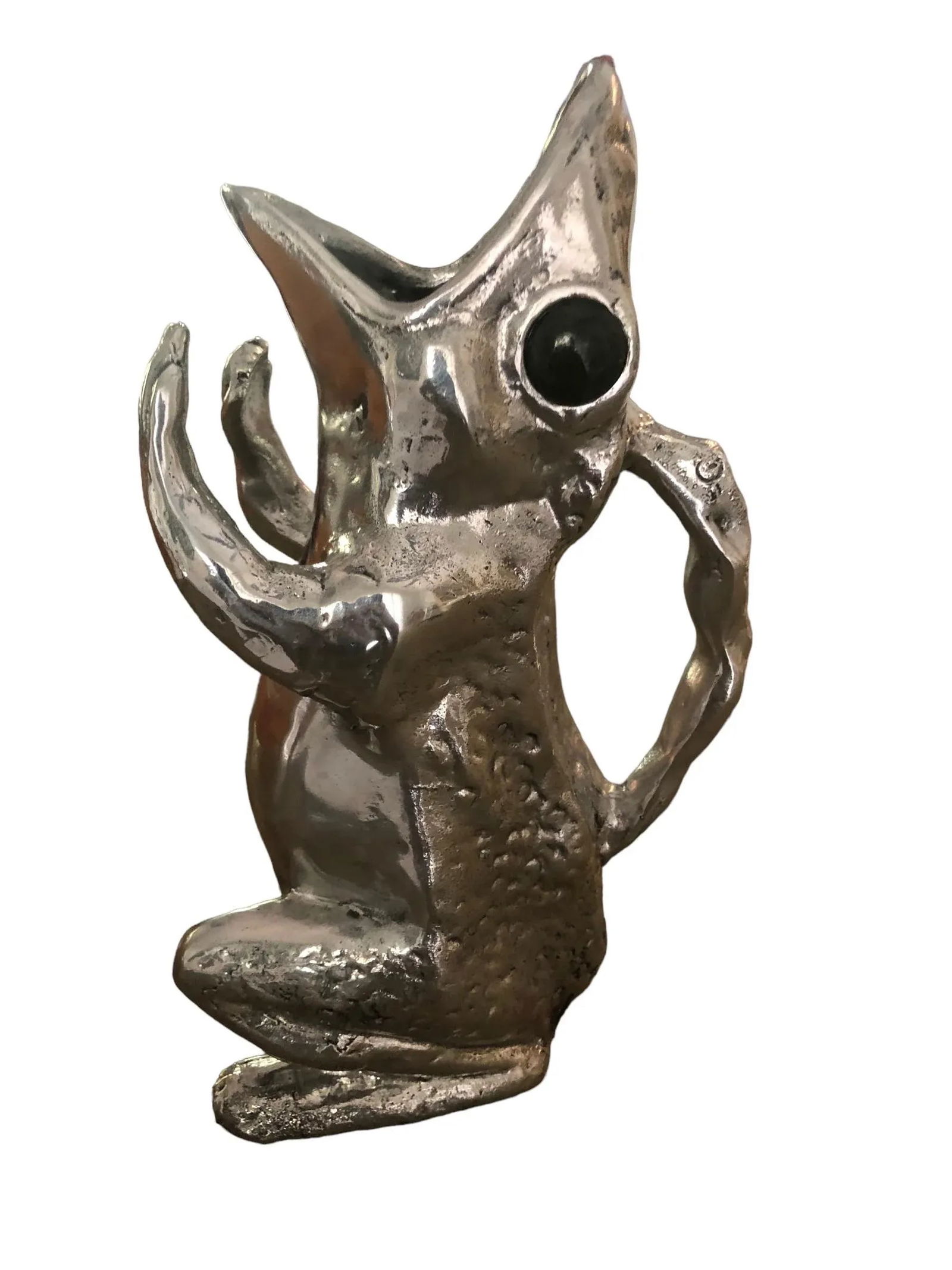 1970's Arthur Court Aluminum Jade Eyes Frog Pitcher - 3