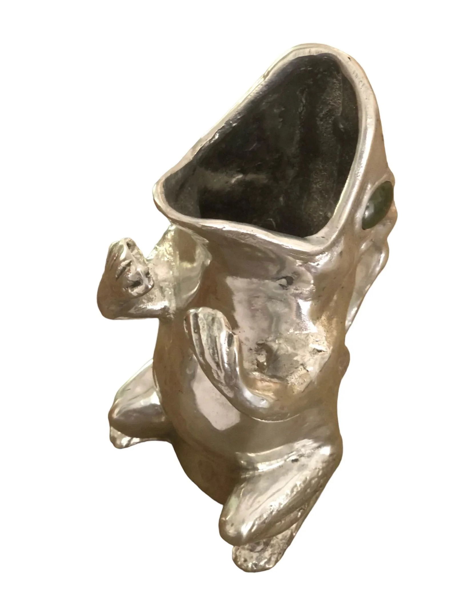 1970's Arthur Court Aluminum Jade Eyes Frog Pitcher - 6