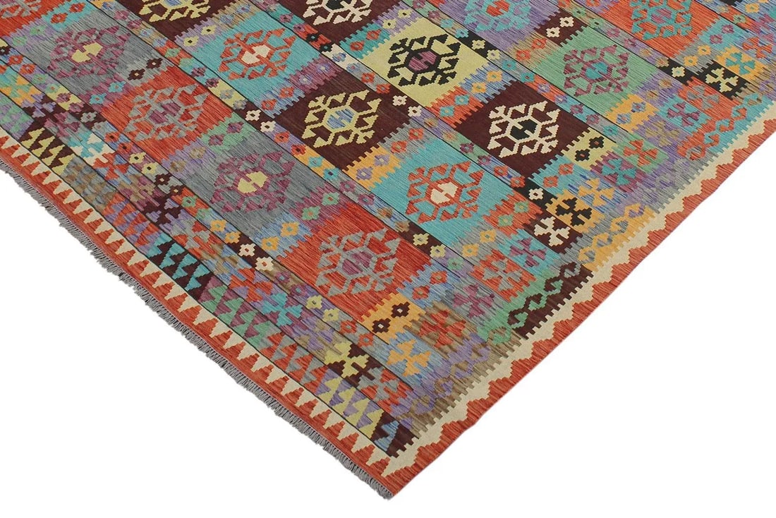 Kilim Blue Rust Wool Rug - 8'5" X 11'5" - 3