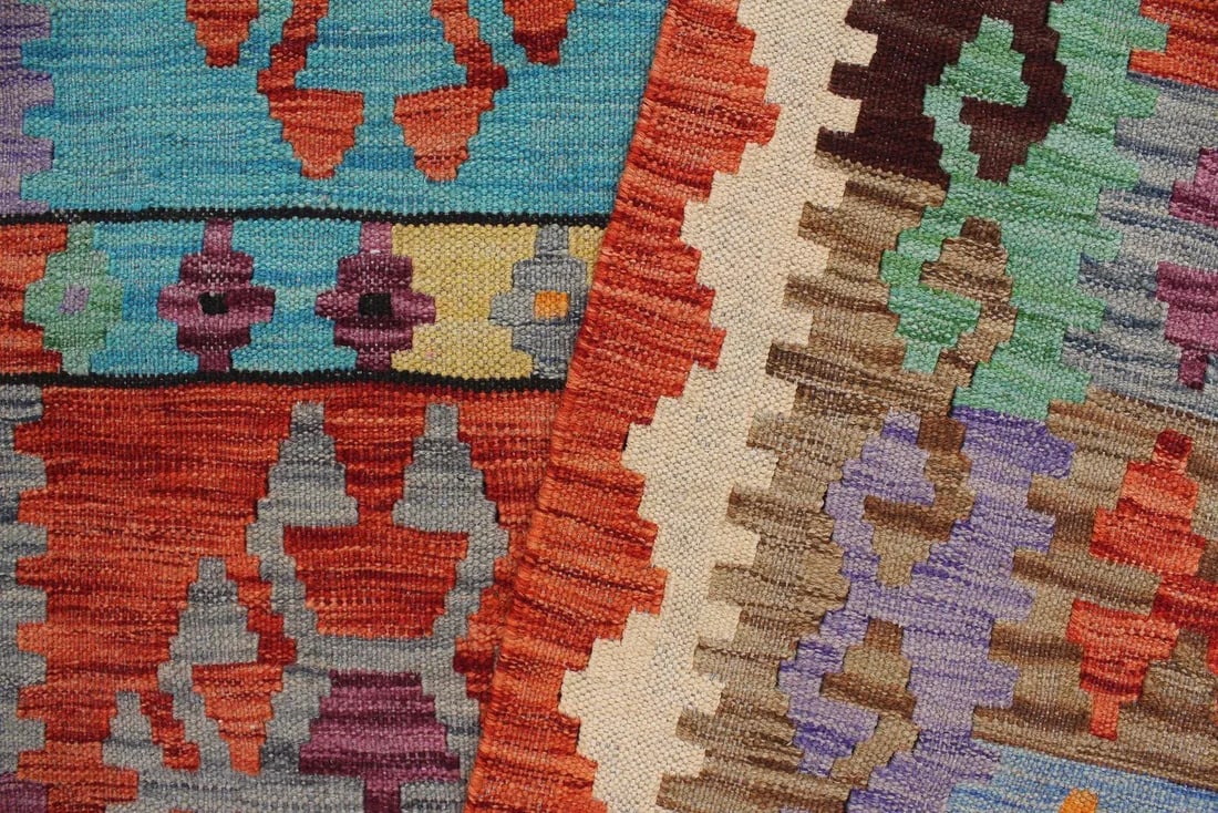 Kilim Blue Rust Wool Rug - 8'5" X 11'5" - 4