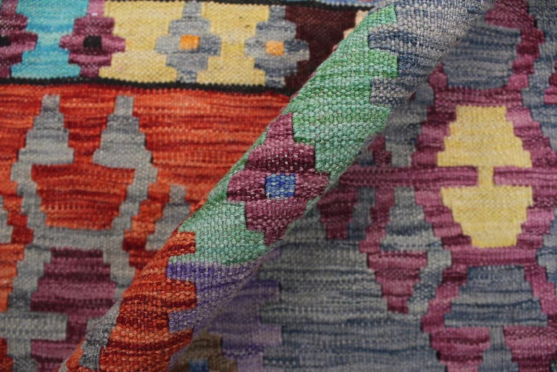 Kilim Blue Rust Wool Rug - 8'5" X 11'5" - 5