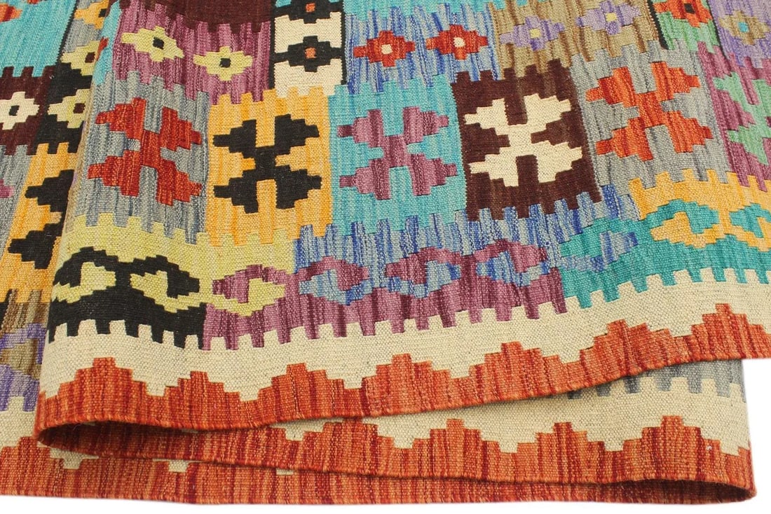 Kilim Blue Rust Wool Rug - 8'5" X 11'5" - 6