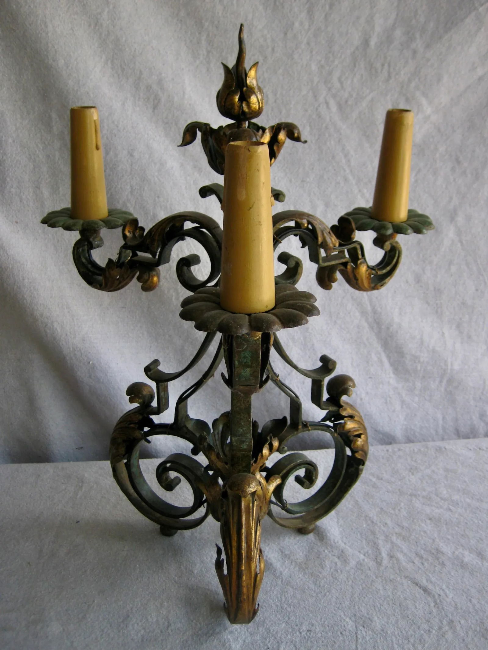 Pair of French Fer Forge Gilbert Poillerat Wrought Iron Three Lights Candelabras Lamps Circa 1920 - 2
